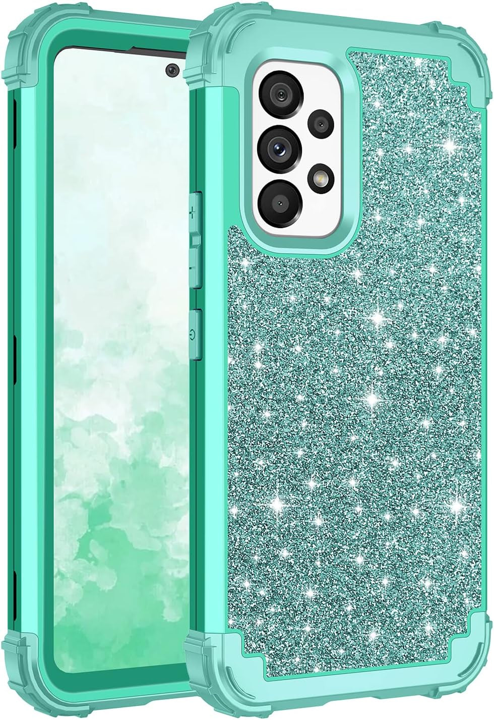 LONTECT for Galaxy A53 5G Case Glitter Sparkly Bling Shockproof Heavy Duty Hybrid Sturdy High Impact Protective Cover Case for Samsung Galaxy A53 5G 2022, Dark Blue/Green  Lontect Shiny Green  