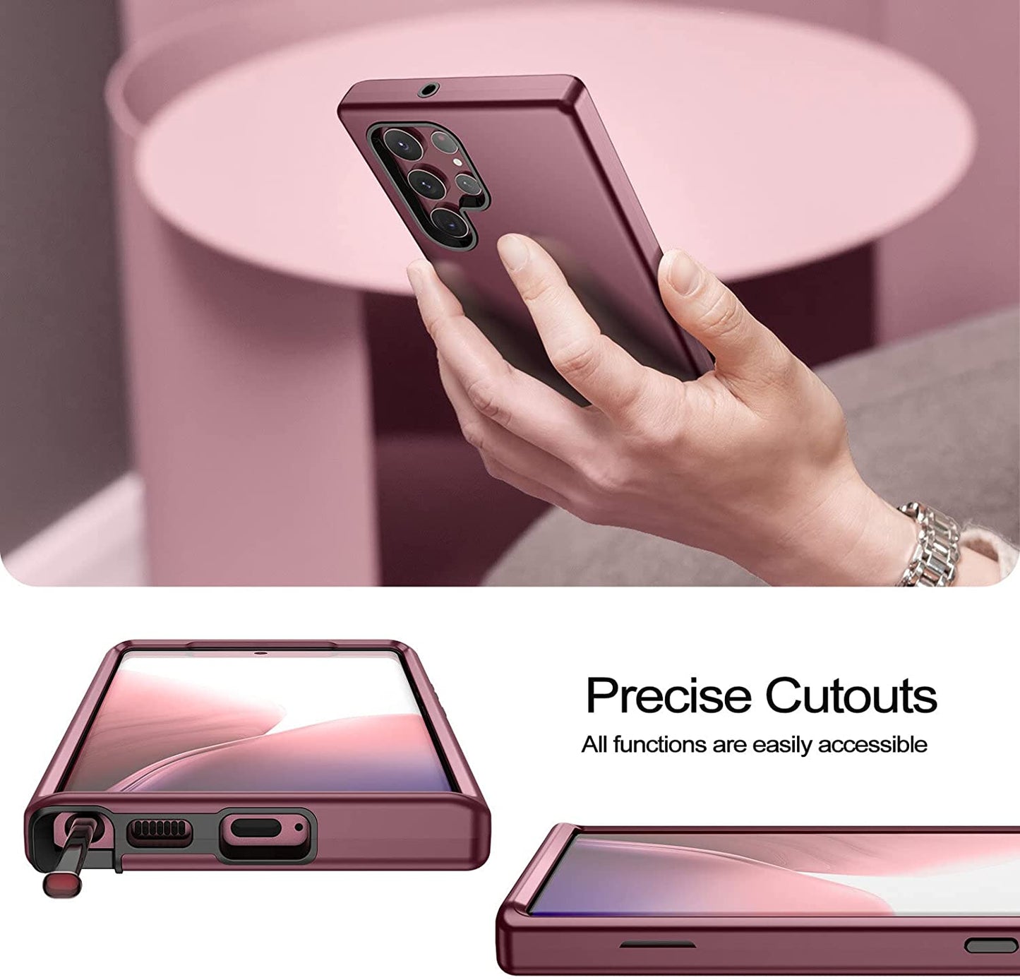 Welovecase for Samsung Galaxy S22 Ultra 5G Case, Cover 3 in 1 Full Body Heavy Duty Protection Hybrid Shockproof TPU Bumper Three Layer Protective Case for Samsung Galaxy S22 Ultra 6.8 Inch, Burgundy  WeLoveCase   
