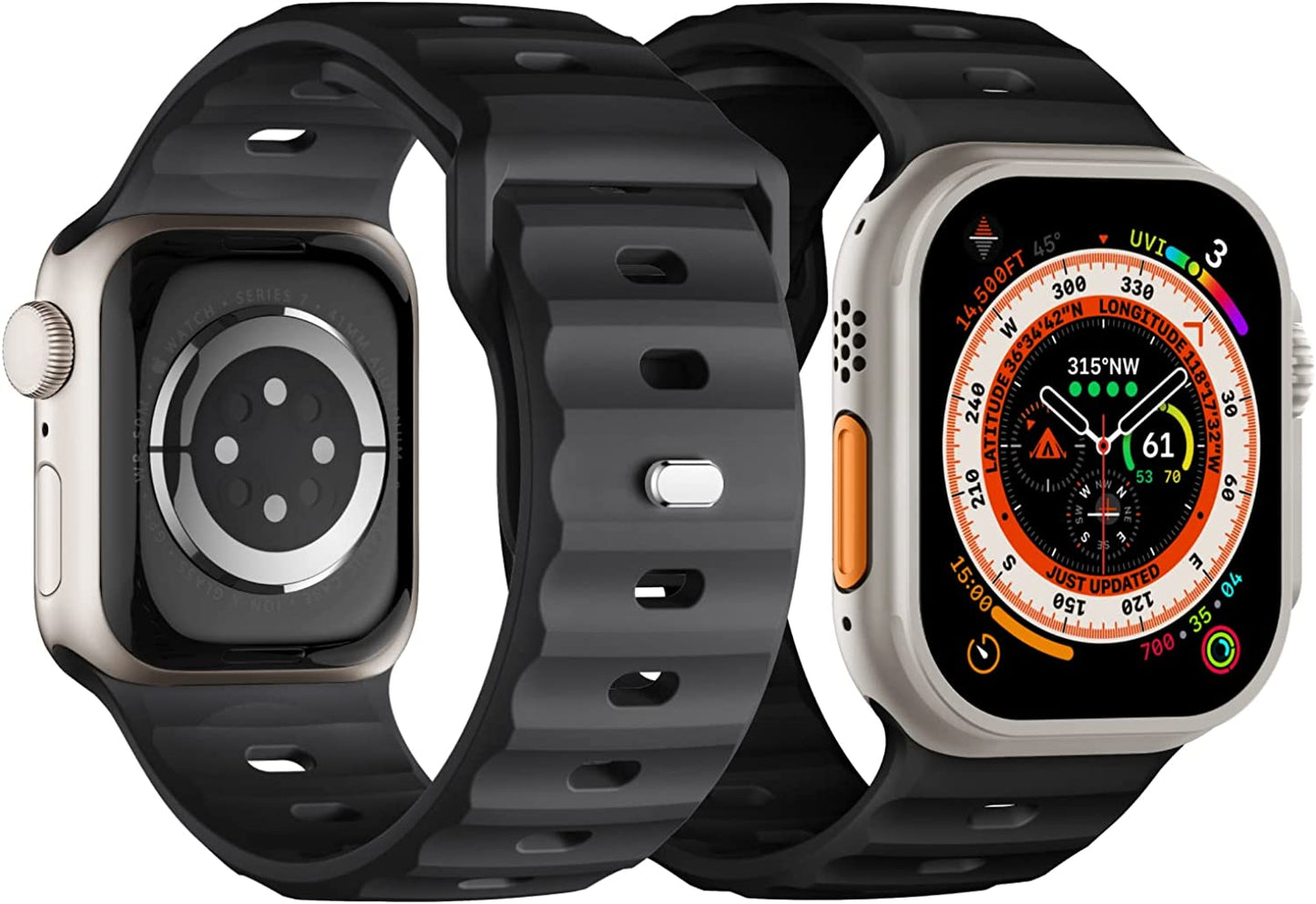 Sport Bands Compatible with Apple Watch Ultra Band 49Mm 45Mm 44Mm 42Mm for Men, Soft Silicone Wristbands Waterproof Replacement Strap for Iwatch Series 8 7 6 5 SE Ultra, 2 Packs  Suitisbest Black/Deep Grey 49mm/45mm/44mm/42mm Large 