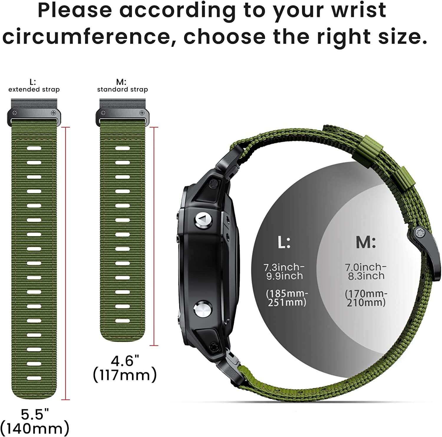 CUZOW Compatible with Garmin Fenix 5X/7X/Tactix 7 Pro, 26Mm Nylon Quickfit Watch Band for Garmin Fenix 3/3 HR, Fenix 5X Plus/6X/6X Pro/Tactix/Descent MK1/D2 Delta PX/D2 Charlie, Army Green  CUZOW   