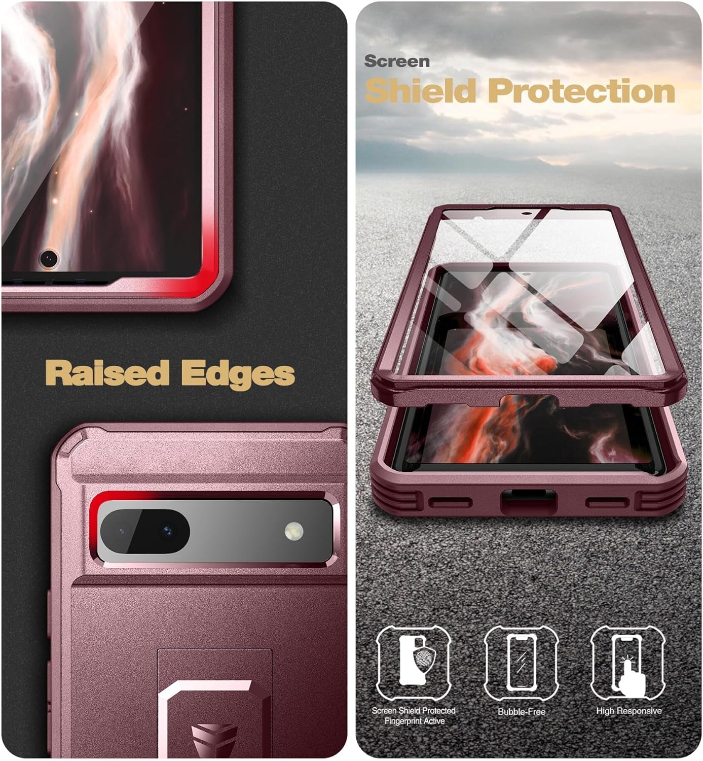 Dexnor Full Body Case for Google Pixel 7A, Built-In Screen Protector and Kickstand, [Extra Front Frame] Heavy Duty Military Grade Protection Shockproof Rugged Cover Case for Pixel 7A 5G, Red  Dexnor   