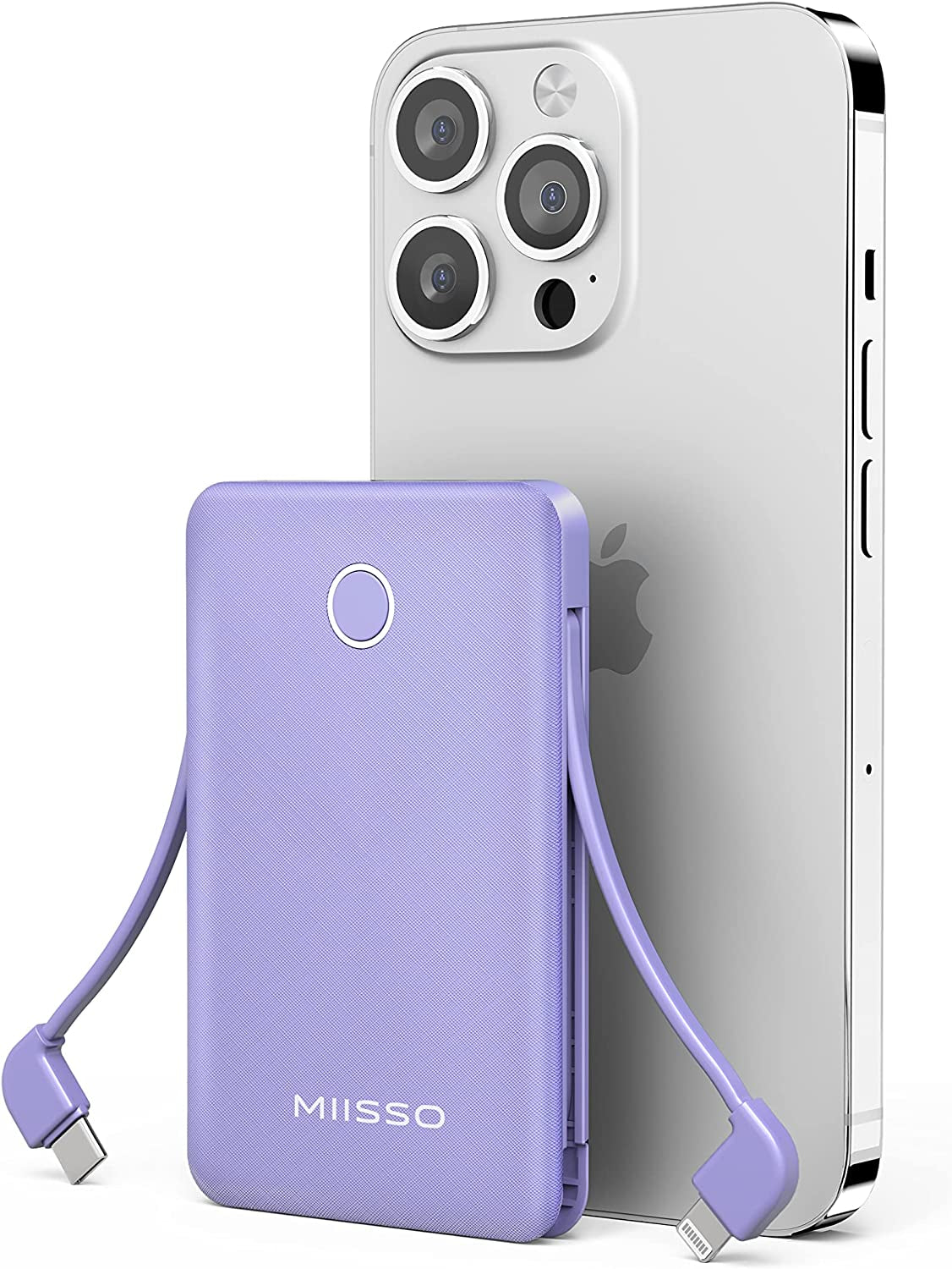 6000Mah Ultra Slim Built in Cables Power Bank, Card Size Built in USB C Cords Battery Pack Portable Charger for Phones, 3 Output External Battery Pack Compatible with Iphone, Samsung and Heated Vest  SHENZHEN APPLESSUN ELECTRONIC CO.LTD 6000mah Purple  