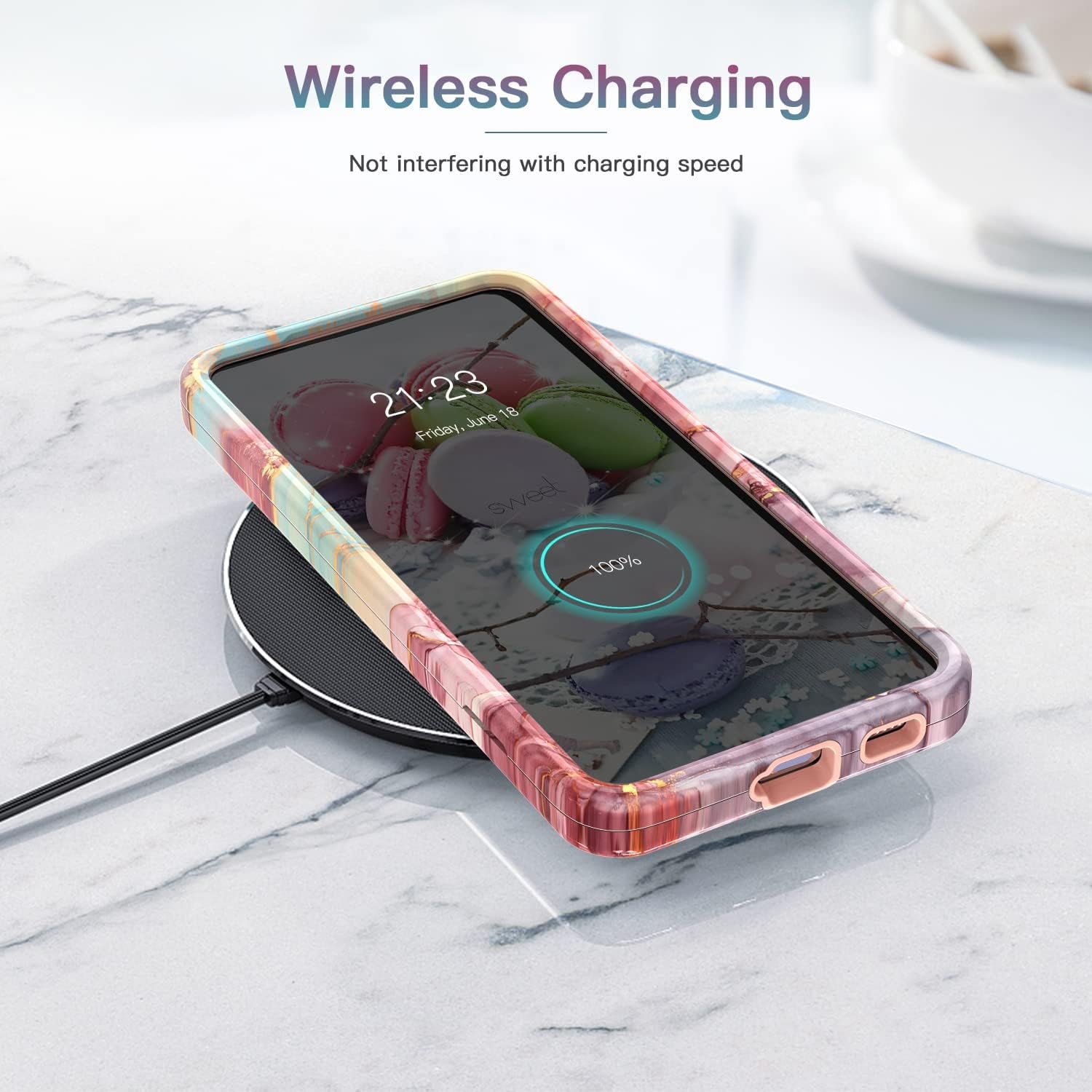 Galaxy S21 plus Case: Marble Pattern 3-In-1 Heavy Duty Shockproof with Rugged Hard PC & Soft Silicone, Rose Gold  Btscase   