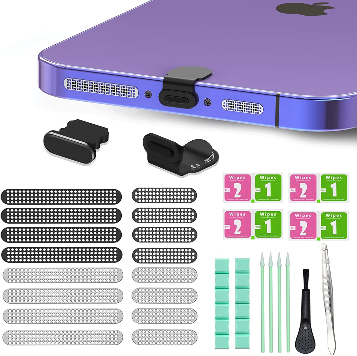 Iphone Speaker Dustproof Stickers Protector,Iphone Dust Plug Cover Compatible Iphone 14/13/12/11 All Series,With Cleaner Tools Cleaning Putty/Tweezers/Brushes/Wet and Dry Cleaning Wipe/Storage Box  Inesore   