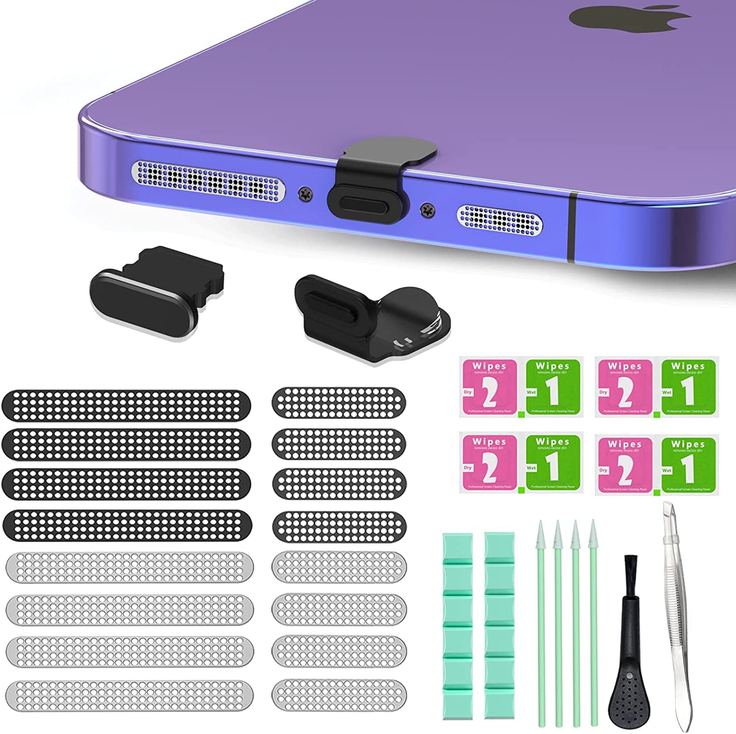 Iphone Speaker Dustproof Stickers Protector,Iphone Dust Plug Cover Compatible Iphone 14/13/12/11 All Series,With Cleaner Tools Cleaning Putty/Tweezers/Brushes/Wet and Dry Cleaning Wipe/Storage Box  Inesore   
