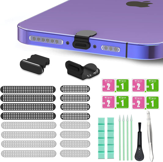 Iphone Speaker Dustproof Stickers Protector,Iphone Dust Plug Cover Compatible Iphone 14/13/12/11 All Series,With Cleaner Tools Cleaning Putty/Tweezers/Brushes/Wet and Dry Cleaning Wipe/Storage Box  Inesore   