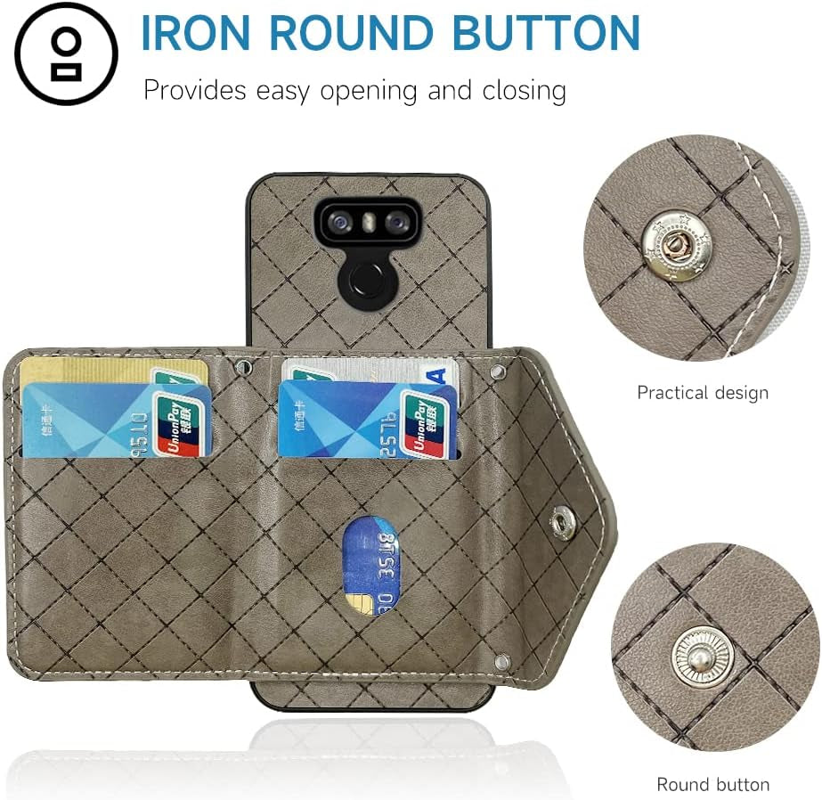 ELISORLI Compatible with LG G6 Wallet Cover with Crossbody Shoulder Strap Stand Leather Credit Card Holder Lanyard Phone Cover for LGG6 Thinq LG6 Thin Q G 6 plus G6+ 6G VS988 H872 Women Girl Grey  ELISORLI   