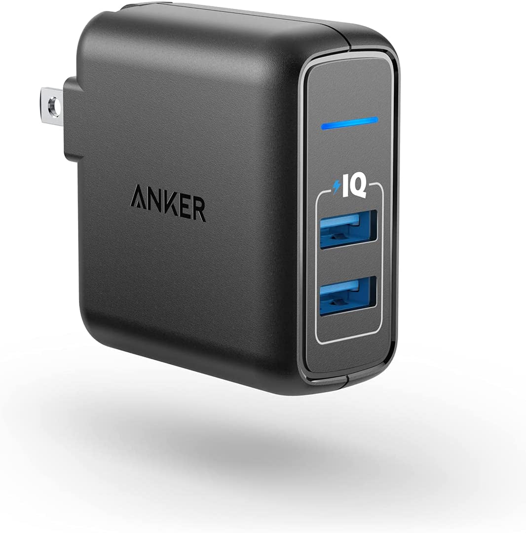USB Charger, Anker Elite Dual Port 24W Wall Charger, Powerport 2 with Poweriq and Foldable Plug, for Iphone 11/Xs/Xs Max/Xr/X/8/7/6/Plus, Ipad Pro/Air 2/Mini 3/Mini 4, Samsung S4/S5, and More  Anker Black  