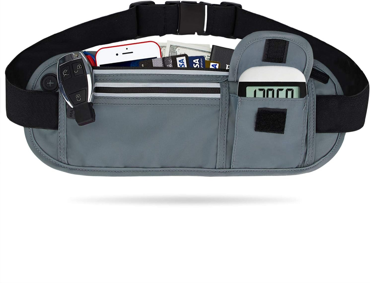 【2 Packs Family Share Bundle】Fanny Packs for Women Men Running Belt Waist Pack Bag for Workout Gym Exercise Walking Hiking Belt Bag Waist Pouch Fits Iphone Cell Phone Holder for Travel Money Belt  MAXTOP Dark Grey Running Travel Belt 