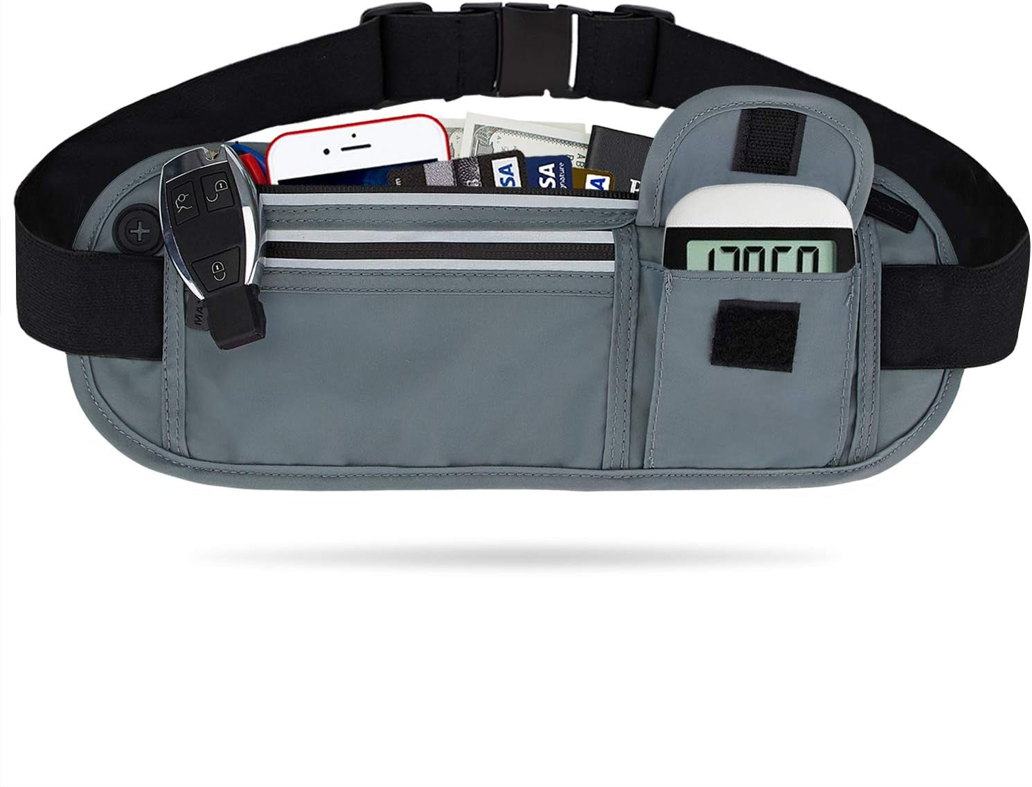 【2 Packs Family Share Bundle】Fanny Packs for Women Men Running Belt Waist Pack Bag for Workout Gym Exercise Walking Hiking Belt Bag Waist Pouch Fits Iphone Cell Phone Holder for Travel Money Belt  MAXTOP Dark Grey Running Travel Belt 