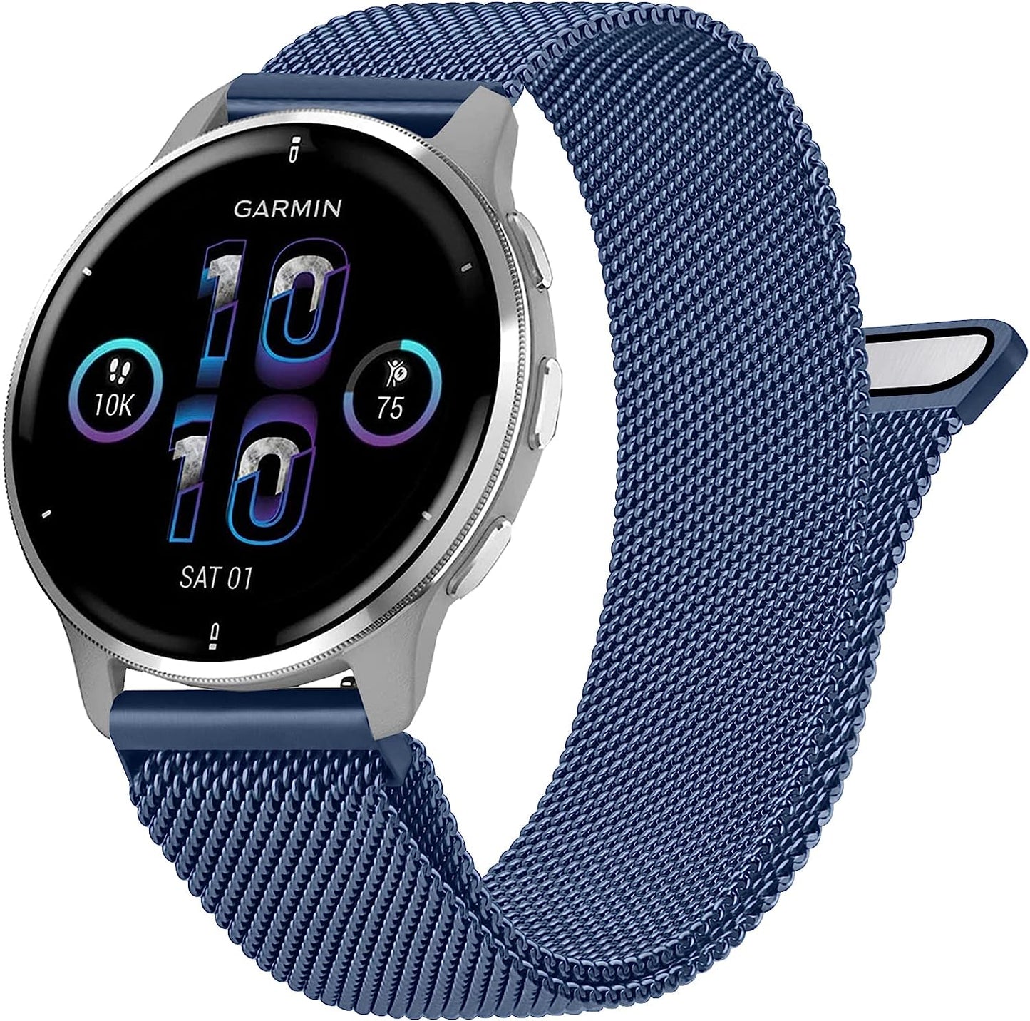 Metal Bands for Garmin Venu / Venu 2 plus / Venu Sq Watch Band Women Men, 20Mm Stainless Steel Replacement Wristband Strap for Garmin Vivomove Sport, Vivoactive 3 / 3 Music, Forerunner 645 / 245 Music Smart Watch  Wanme Sapphire Blue  