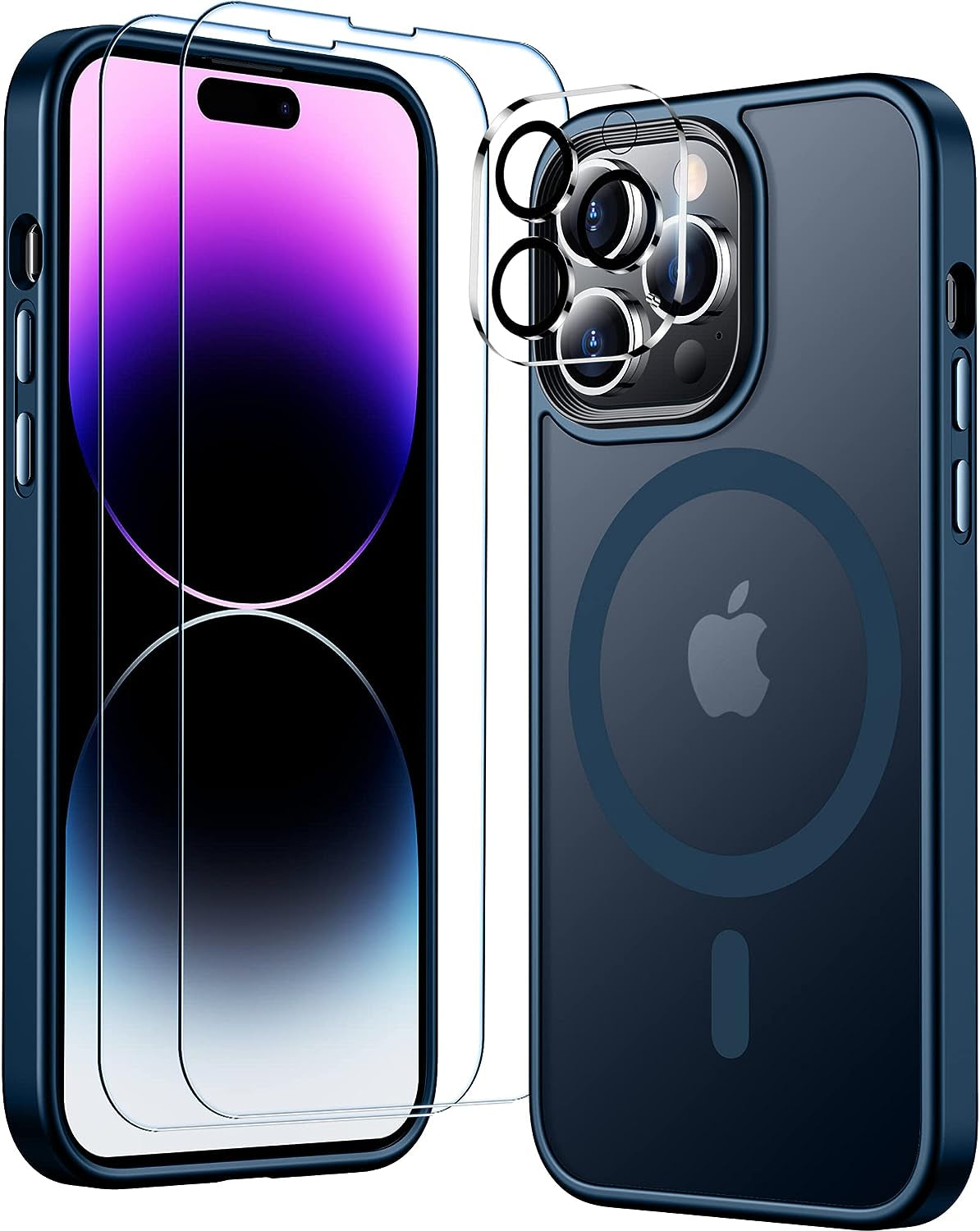 Temdan Magnetic Case for Iphone 14 Pro Max Case, [Compatible with Magsafe] [2Pcs Tempered Glass Camera Protector & Screen Protector] Slim Translucent Matte Shockproof Case for Iphone 14 Pro Max 6.7"  Temdan D-Matte Blue  