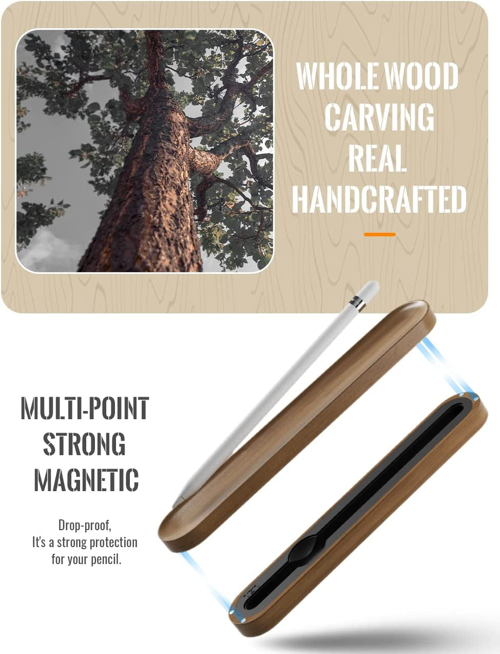 AFOOYO Walnut Case Holder for Apple Pencil 1St and 2Nd Generation Premium Carrying Case Protective Silicone Base Sleeve Compatible with Apple Pen Accessories, Pen Tips, Caps (Pencil with Thin Case)  AFOOYO   