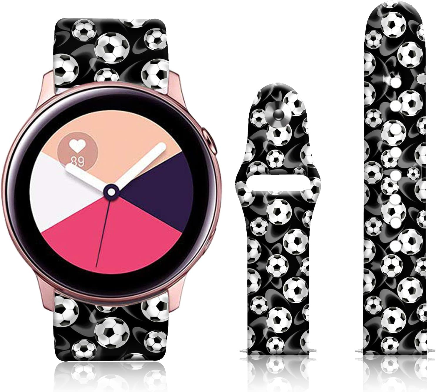 20MM Silicone Sport Bands Compatible for Samsung Galaxy Watch 4 40Mm 44Mm/Classic 42Mm 46Mm/Watch 3 41Mm, Active 2 Watch Bands /Gear S2, FTFCASE Turquoise Pattern Strap for Women Men Girls  FTFCASE Football Pattern  