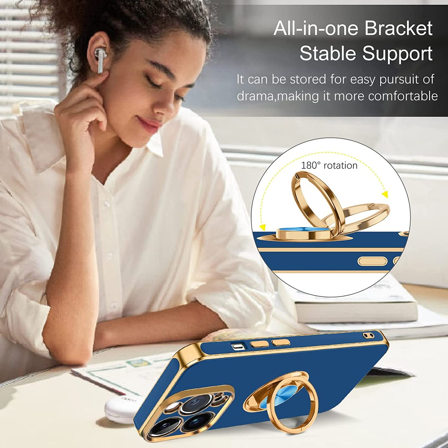 BENTOBEN Iphone 14 Pro Max Case, Slim Lightweight 360° Ring Holder Kickstand Support Car Mount Shockproof Women Men Non-Slip Protective Case for Iphone 14 Pro Max 6.7", Blue  BENTOBEN   