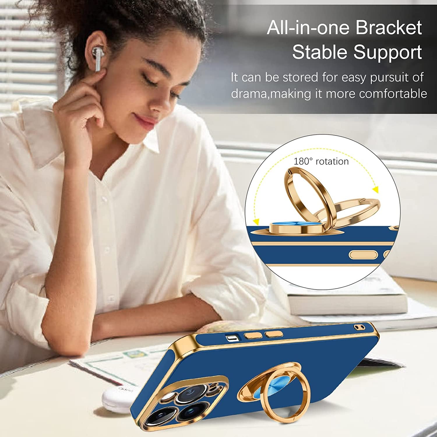 BENTOBEN Iphone 14 Pro Max Case, Slim Lightweight 360° Ring Holder Kickstand Support Car Mount Shockproof Women Men Non-Slip Protective Case for Iphone 14 Pro Max 6.7", Blue  BENTOBEN   