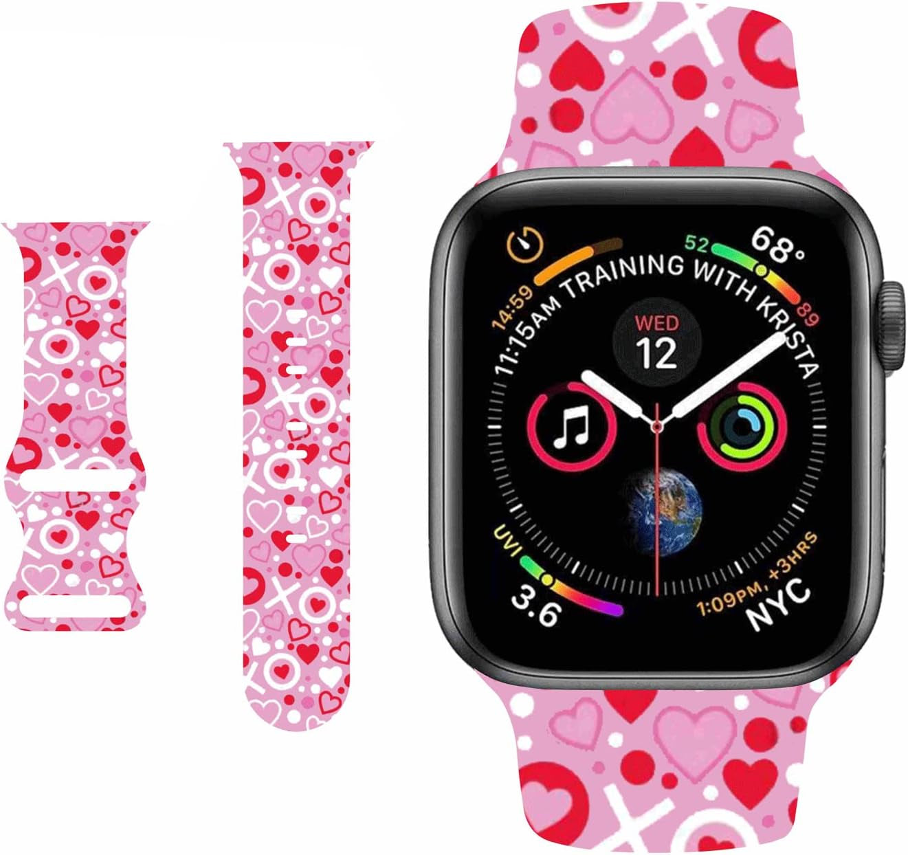 HYHMXB Chic Breathable Character Halloween Bands Compatible with Apple Watch 42Mm 44Mm 45Mm M/L, Grade Soft Silicone Sports Wristband Strap for Iwatch SE & Series 8 7 6 5 4 3 2 (Happy Skull)  HYHMXB M. Valentine's Day Red Love 42mm/44mm/45mm M/L 