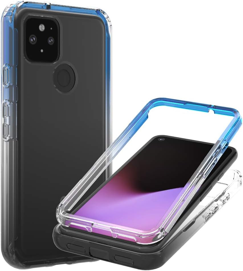 Coveron Gradient Design for Google Pixel 4A 5G Case 2020, Clear Full Body Rugged Phone Cover - Blue/Black  CoverON   