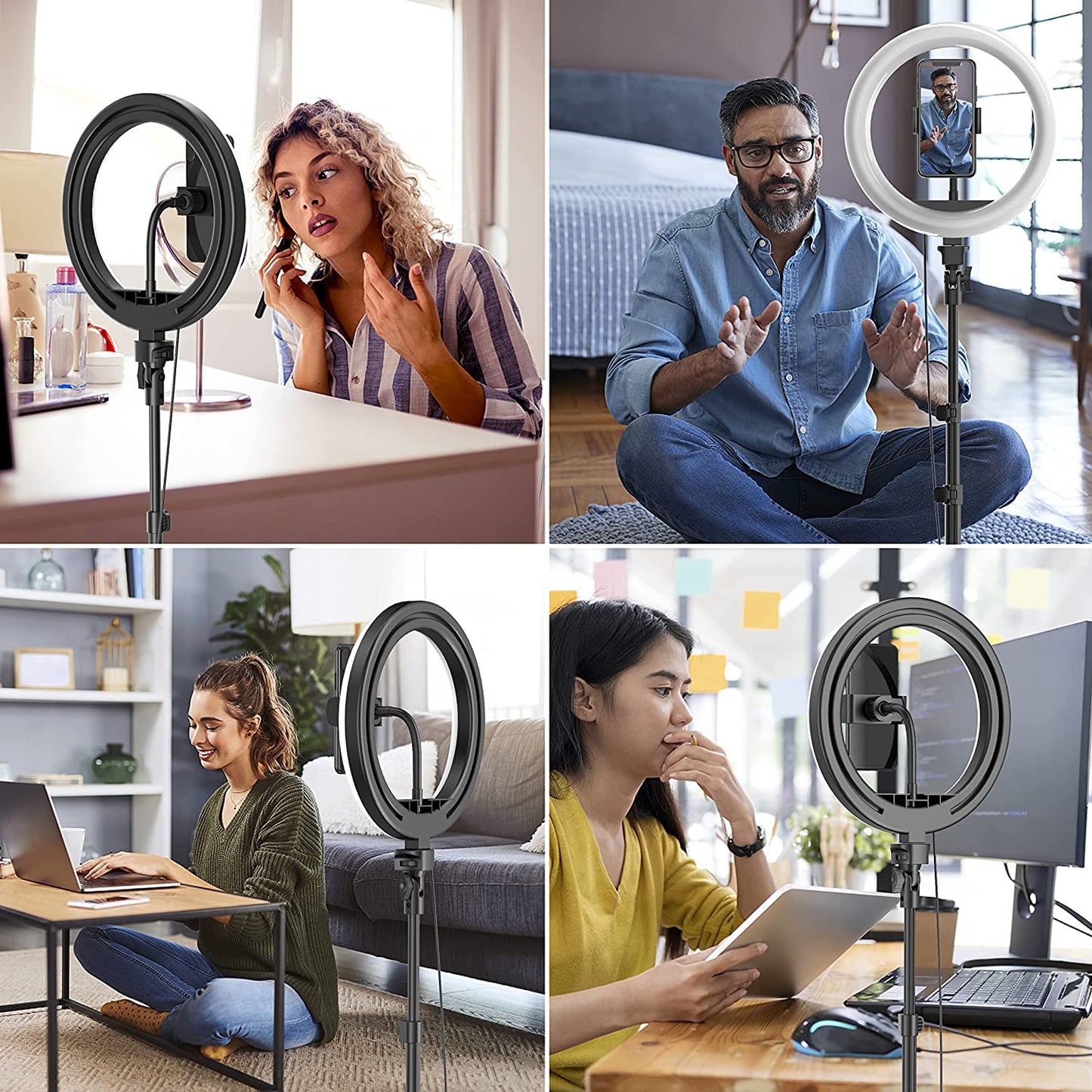 10" Ring Light with 53" Adjustable Tripod Stand & Phone Holder for Live Stream/Makeup, Upgraded Dimmable LED Selfie Ringlight for Tiktok/Youtube/Zoom Meeting/Photography,Compatible with Iphone/Android  Aptoyu   