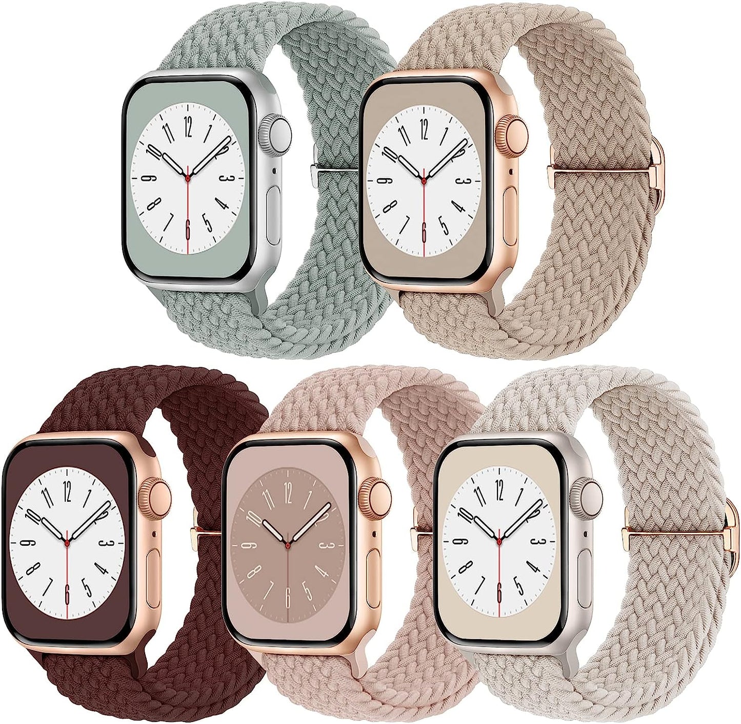 Braided Solo Loop Compatible with Apple Watch Band 38Mm 40Mm 41Mm 42Mm 44Mm 45Mm 49Mm, Women Men Nylon Stretchy Bands Adjustable Elastic Sport Straps for Iwatch Ultra Series 8 7 6 5 4 3 2 1 SE, 5 Pack  Butifacion Starlight/Pink/Sage Green/Wine Red/Milk Tea 38mm/40mm/41mm 