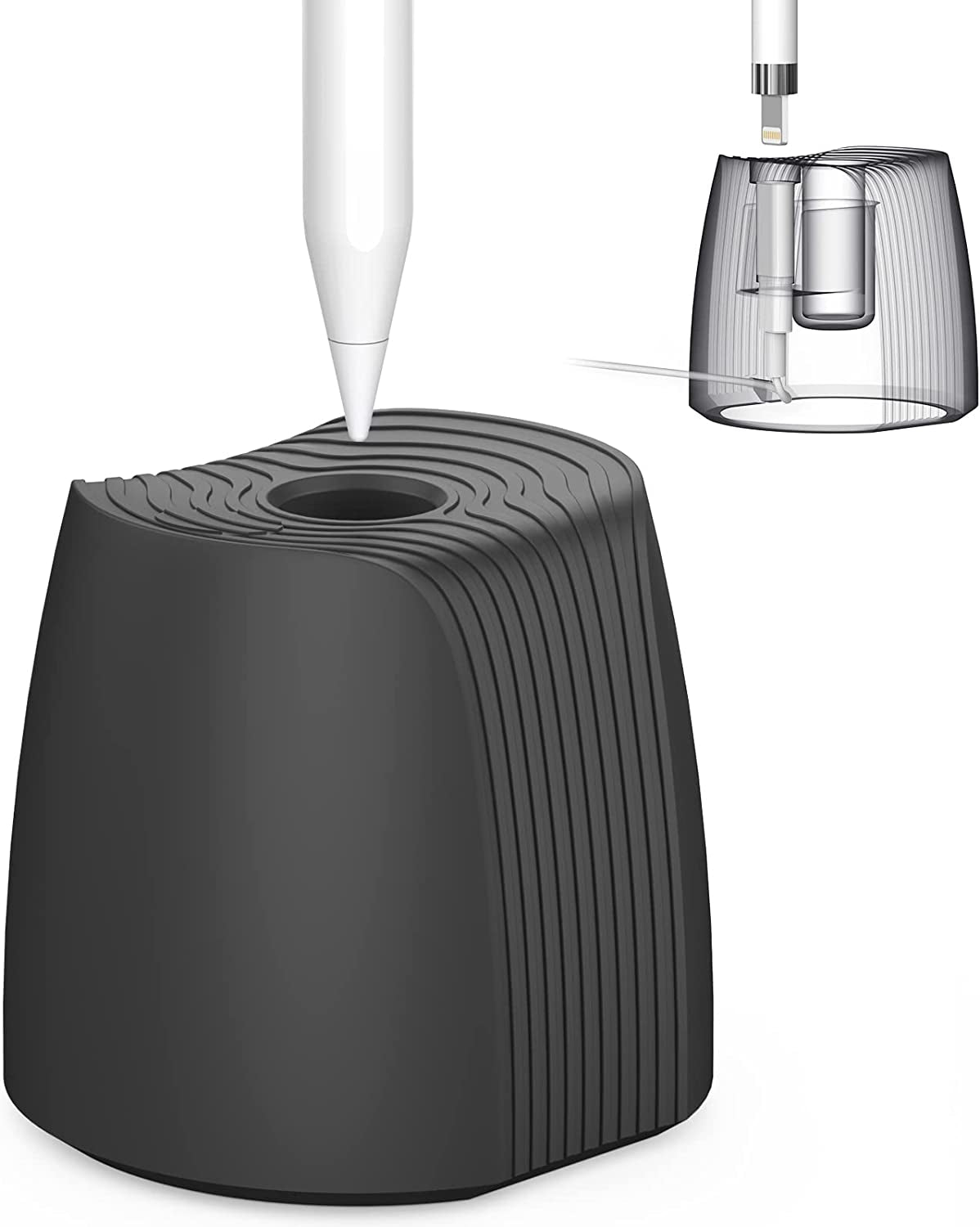 LJFLYXRI Portable Silicone Stand for Apple Pencil 1/2 Charger Holder Non-Slip Base Pen Charging Station Dock Adapter Tablet Pen Accessory,New Pen Accessories Base (Black)  LJFLYXRI   