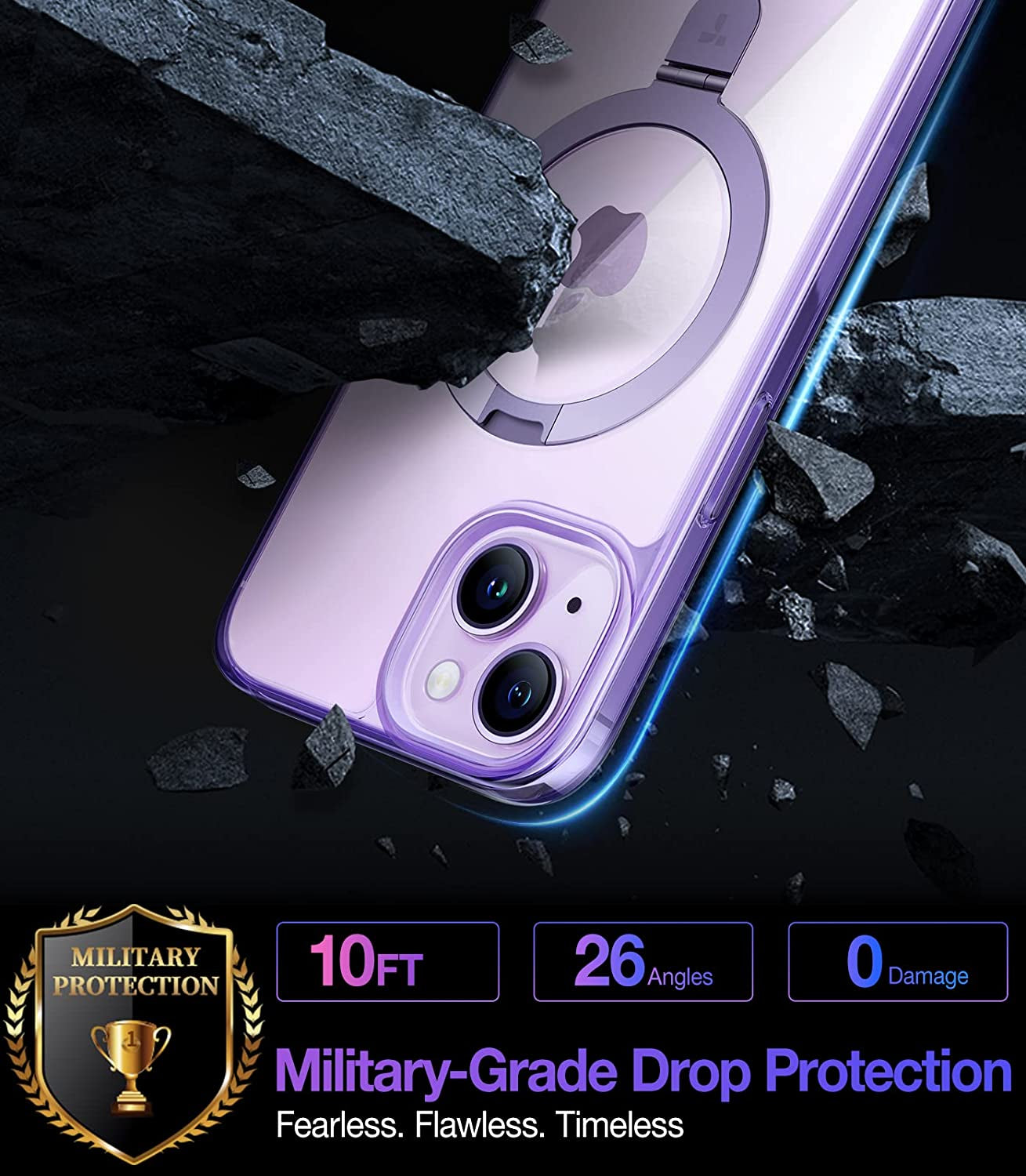 TORRAS UPRO™ Ostand for Iphone 14 Case/Iphone 13 Case with Stand, [Compatible with Magsafe] [Anti-Yellow] Mil-Grade Protective Magnetic Clear Case for Iphone 13/Iphone 14 Case, Lilac Clear  TORRAS   