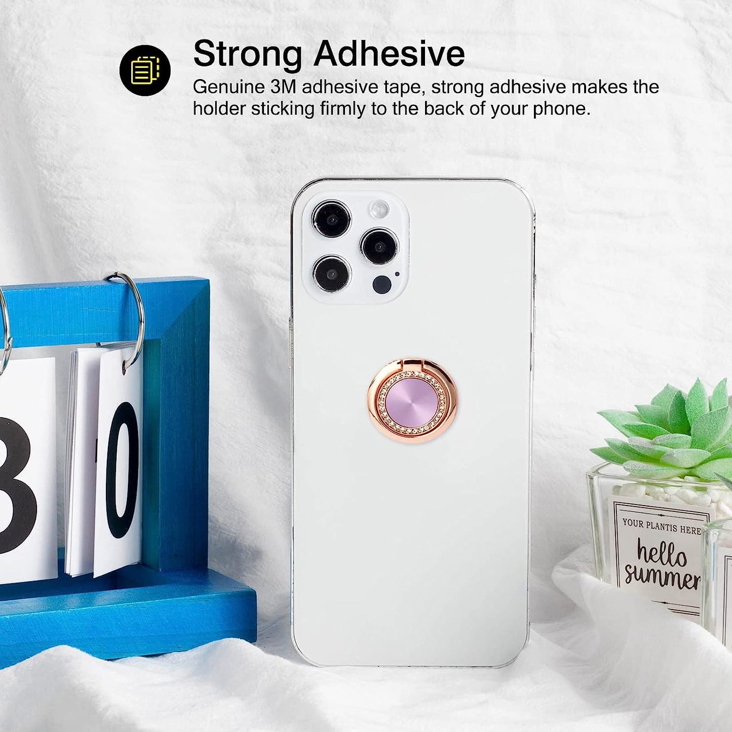 [2 Pack] Concentric Circular Texture Diamond Setting Cell Phone Ring Holder Stand, 360 Degree Rotation and 180 Degreeadjustable Finger Ring Kickstand with Polished Metal Phone Grip (Light Purple)  Wansurs   