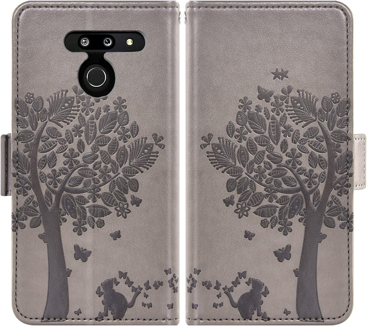 Asuwish Compatible with LG G8 Thinq Wallet Case and Tempered Glass Screen Protector Flip Wrist Strap Card Holder Stand Cell Phone Cover for LGG8 Thin Q G 8 LG8 G8Thinq Lgg8Thinq 8G Women Men Gray  Asuwish   