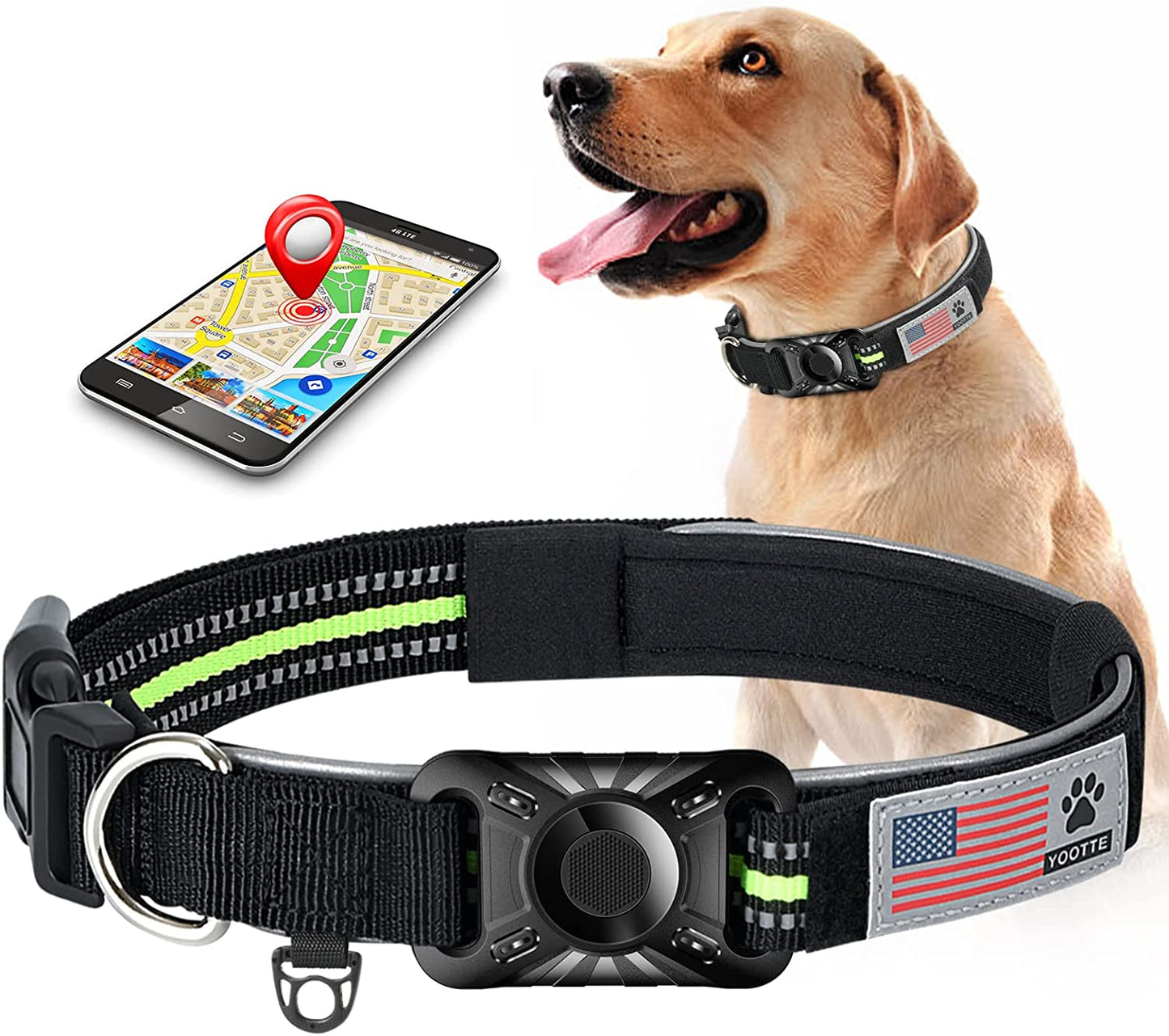 Reflective Airtag Dog Collar with Holder Case, Padded Breathable Dog Collar with Protective Waterproof Airtag Holder Case, Adjustable Nylon Pet Collar GPS Dog Collar for Medium and Large Dogs  Yootte   