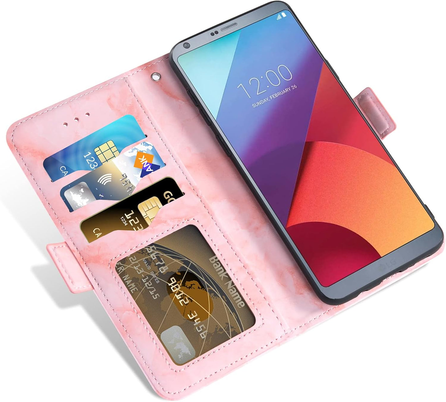 Asuwish Compatible with LG G6 Case and Tempered Glass Screen Protector Cell Accessories Card Holder Slot Kickstand Marble Wallet Phone Cover for LGG6 Thinq LG6 Thin Q G 6 plus G6+ 6G VS988 H872 Pink  Asuwish   