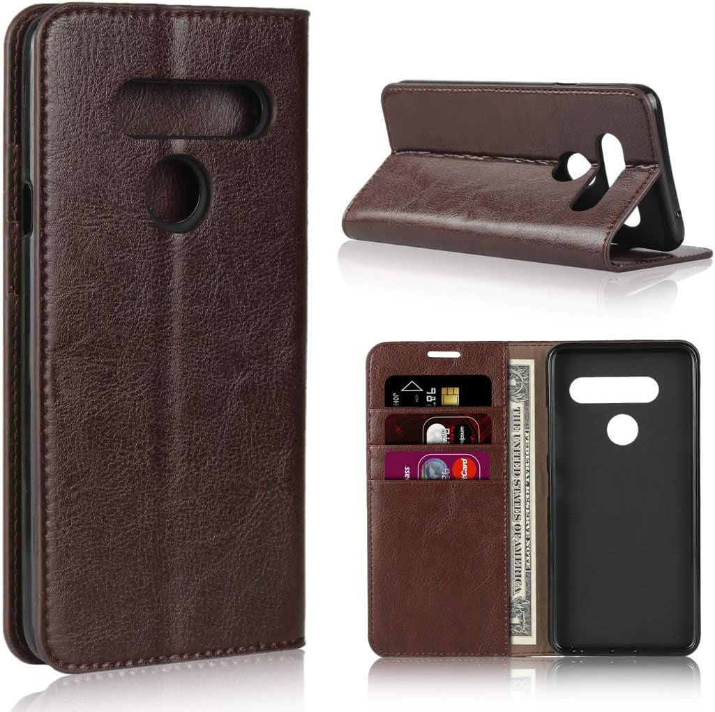 Icovercase for LG V40 Thinq Wallet Case with Card Slots Holder, Premium Leather Kickstand Feature Flip Folio Case Cover for LG V40 Thinq (Khaki)  iCoverCase Brown  