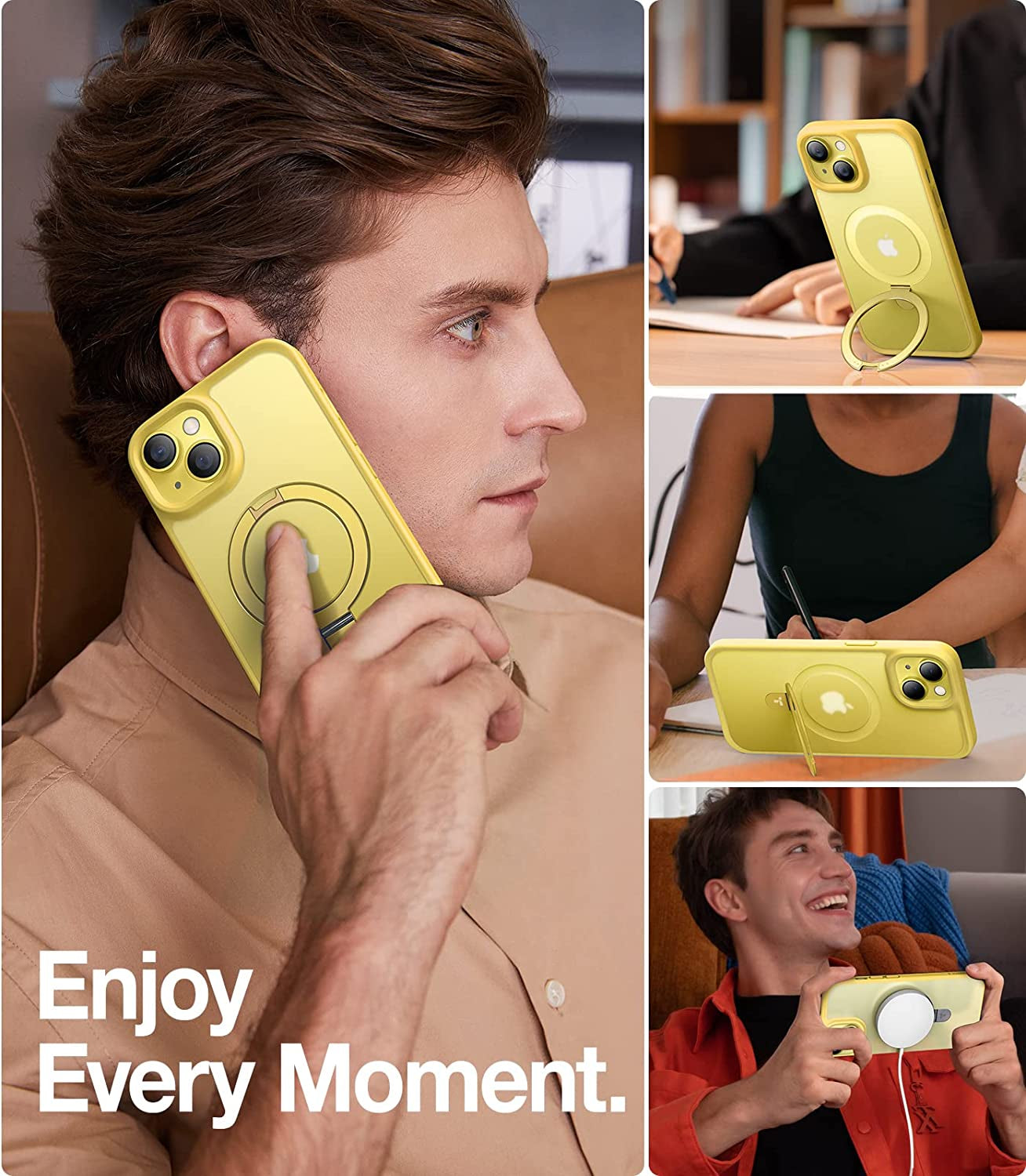 TORRAS Magnetic UPRO Ostand for Iphone 14 Case/Iphone 13 Case 6.1 Inch, Compatible with Magsafe Matte Hard Back with Soft Silicone Edge Protective yet Slim Kickstand Phone Cases for Iphone 14, Yellow  TORRAS   