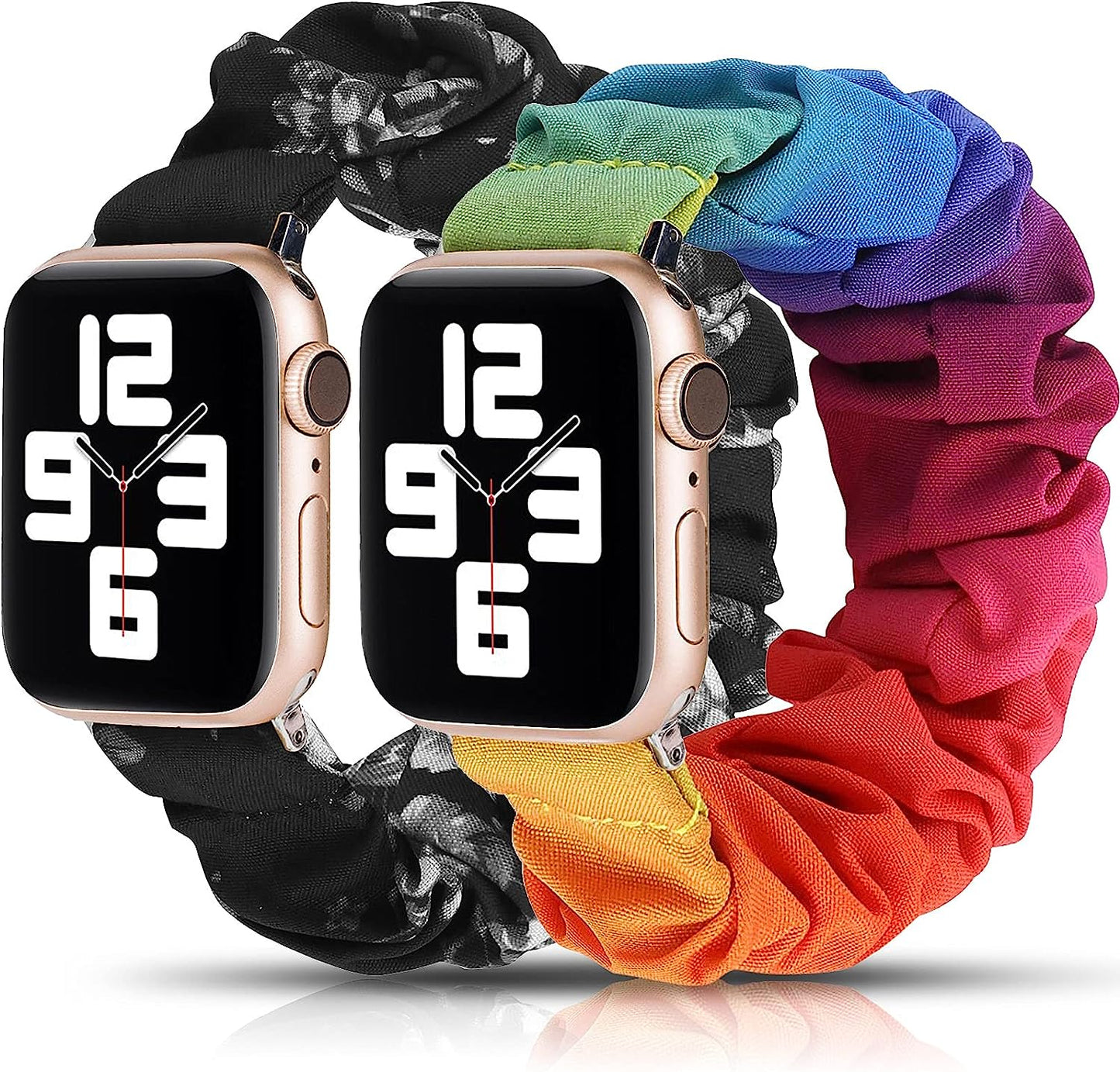 TOYOUTHS 2 Packs Scrunchie Elastic Watch Bands Compatible with Apple Watch Bands 44Mm 42Mm 40Mm 38Mm 41Mm 45Mm for Women Stretchy Bands Bracelet Replacement Bands for Iwatch Series 8/7/6/5/4/3/2/1/SE  TOYOUTHS Black Grey/Rainbow 42MM/44MM/45MM-S 