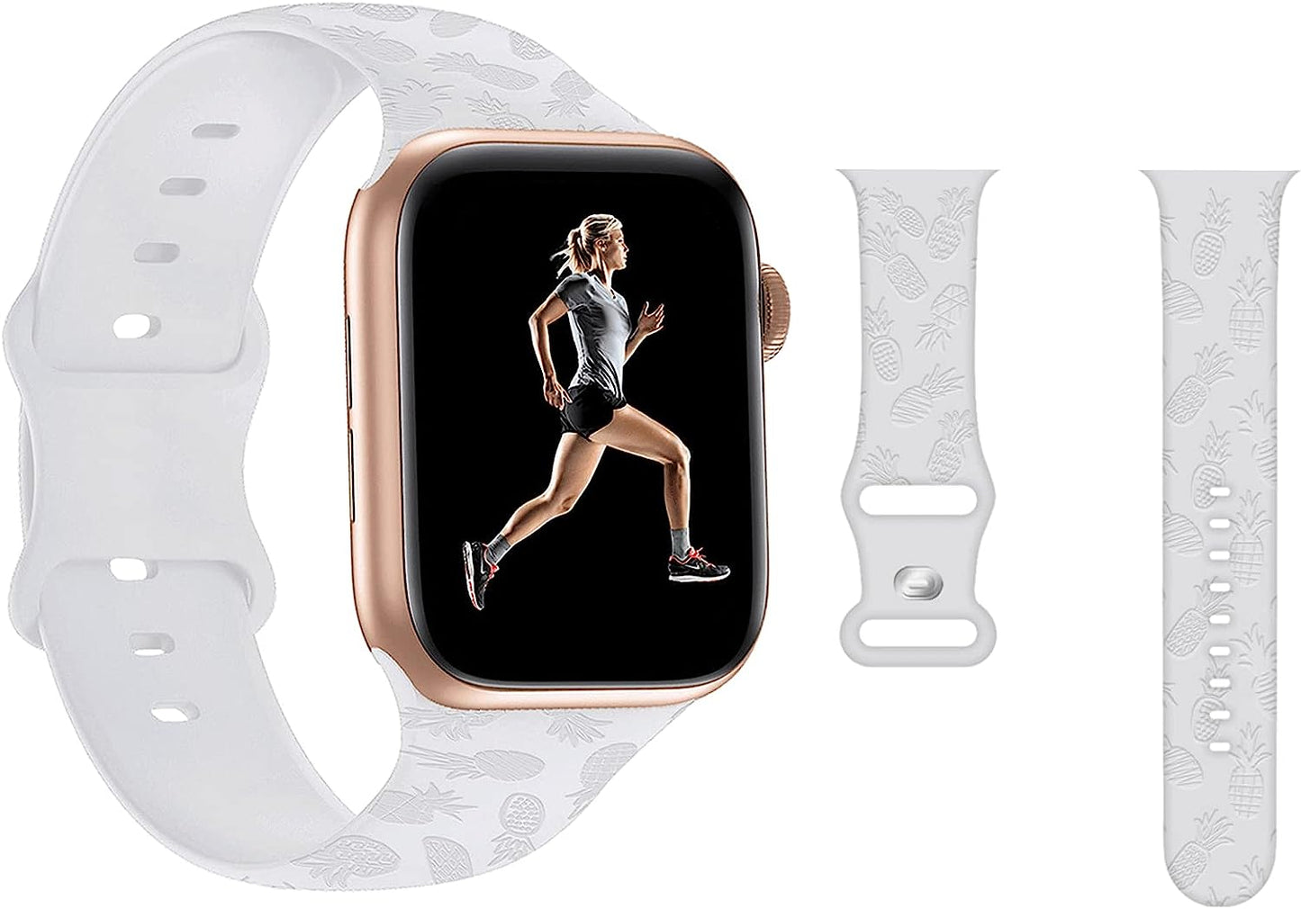 Engraved Pineapple Watch Bands Compatible with Apple Watch 42Mm 44Mm 45Mm, Men Girls Women Laser Printed Soft Silicone Sports Wristband Strap Replacement for Iwatch SE & Series 7/6/5/4/3/2/1 (Green)  Hi-Yoohere White Pineapple 38mm/40mm/41mm 