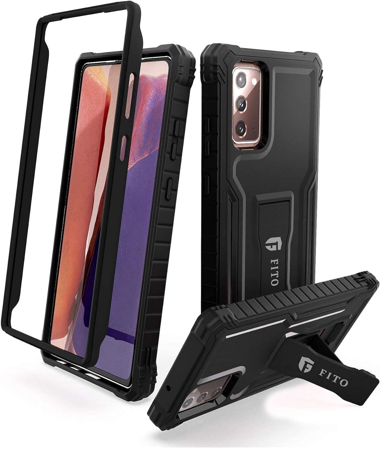 FITO Samsung Galaxy Note 20 Case, Dual Layer Shockproof Heavy Duty Case for Samsung Note 20 5G Phone without Screen Protector, Built-In Kickstand (Black, 6.7 Inch)  FITO   