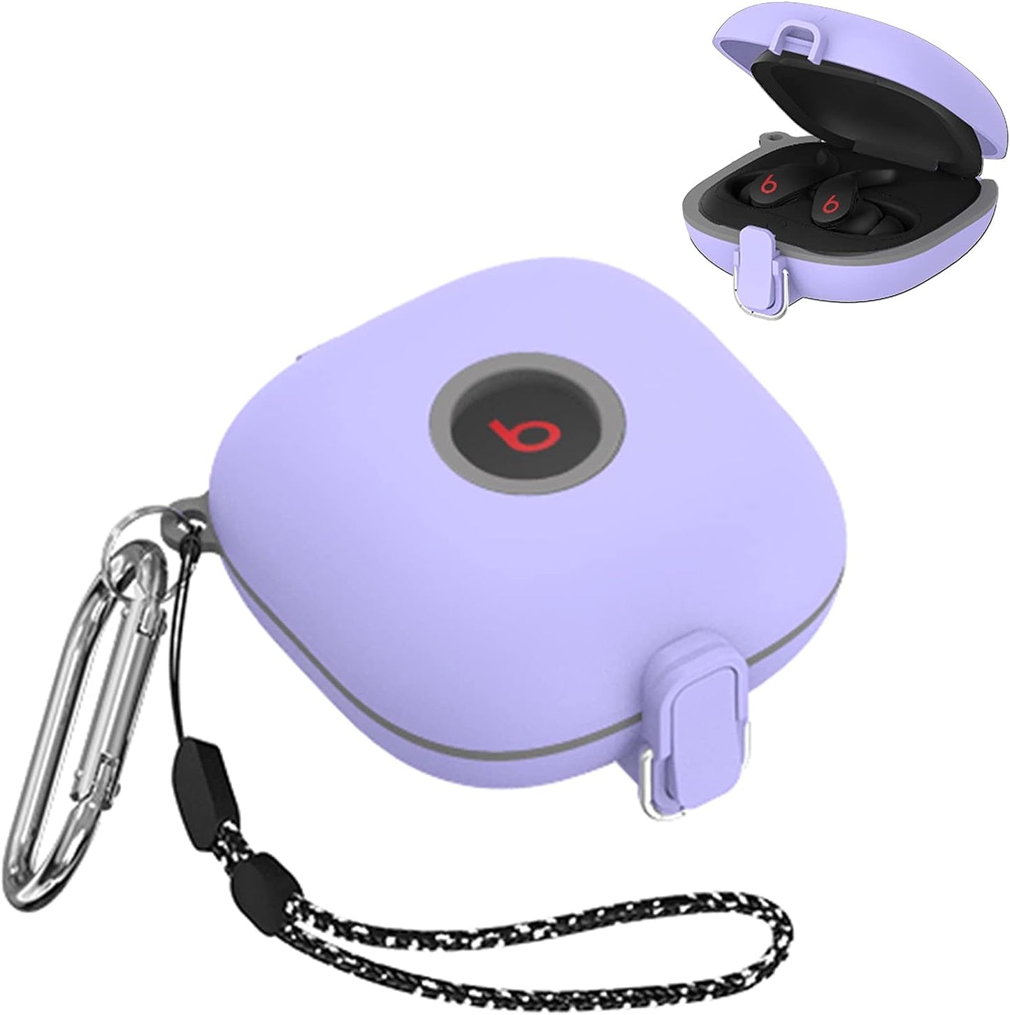 [Upgrade Secure Lock] Beats Fit Pro Case 2021, VAEKNVG Shock-Absorbing Protective Armor Cover for Beats Fit Pro Earbuds Accessories, TPU Hard Shell with Carabiner & Lanyard (Red)  VAEKNVG B-Purple  