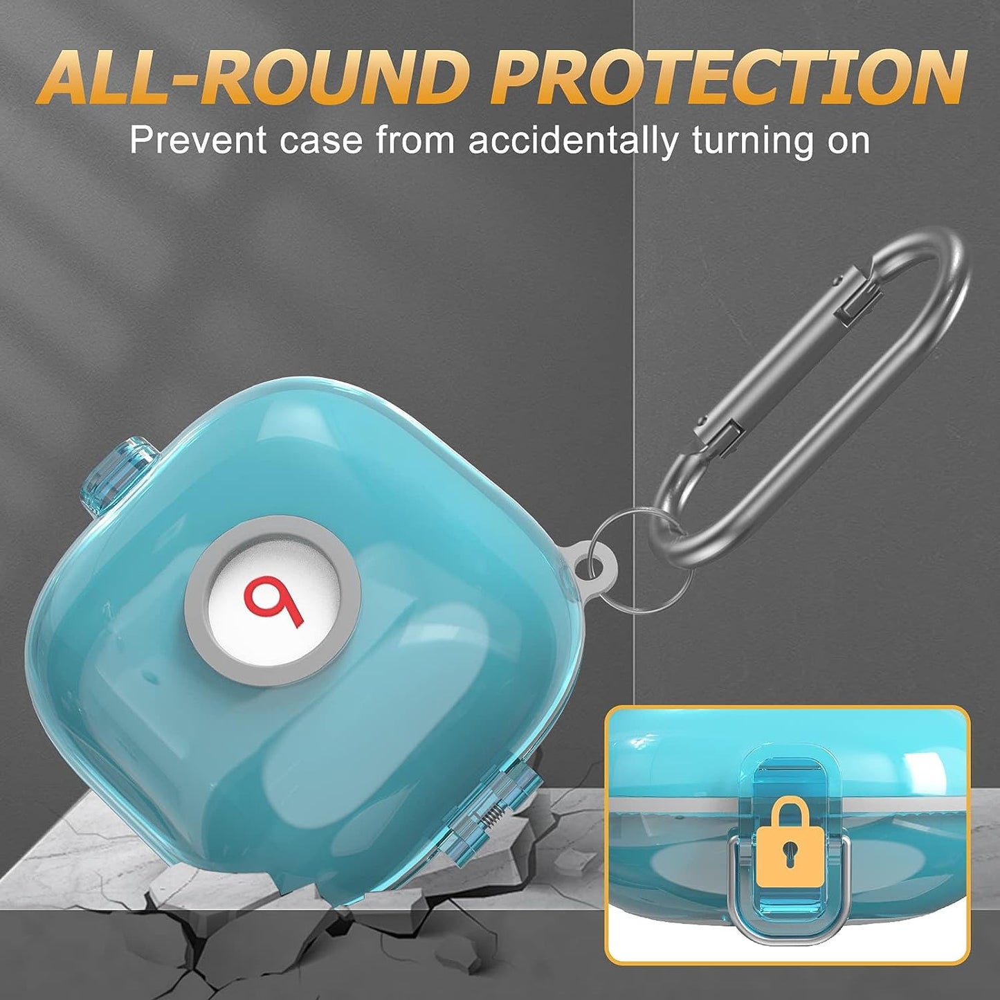 [Upgrade Lock] Case for Beats Fit Pro, Cover Compatible with Beats Fit Pro 2021 Earbuds Armor Shockproof Protective with Anti-Lost Lanyard Keychain (Clear Blue)  AIBEAMER   