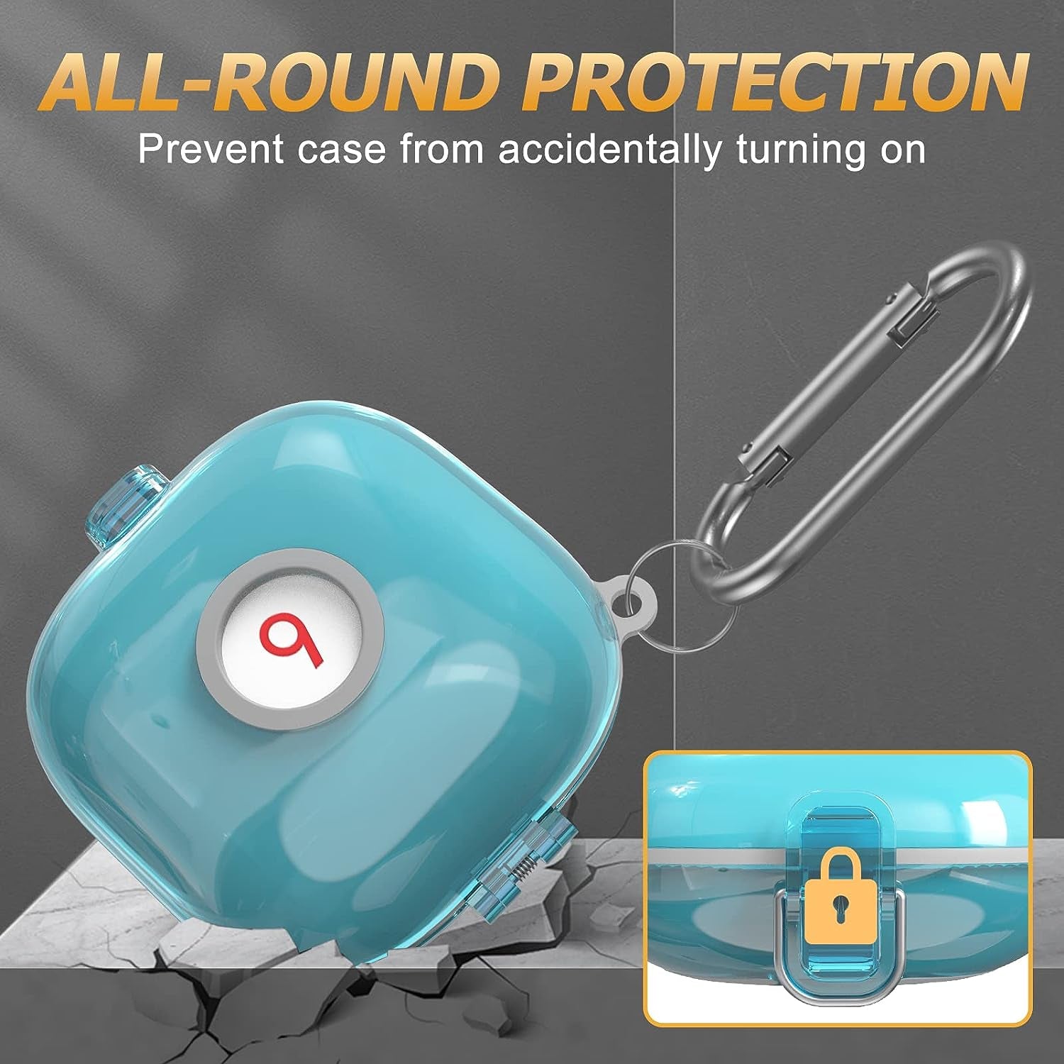 [Upgrade Lock] Case for Beats Fit Pro, Cover Compatible with Beats Fit Pro 2021 Earbuds Armor Shockproof Protective with Anti-Lost Lanyard Keychain (Clear Blue)  AIBEAMER   