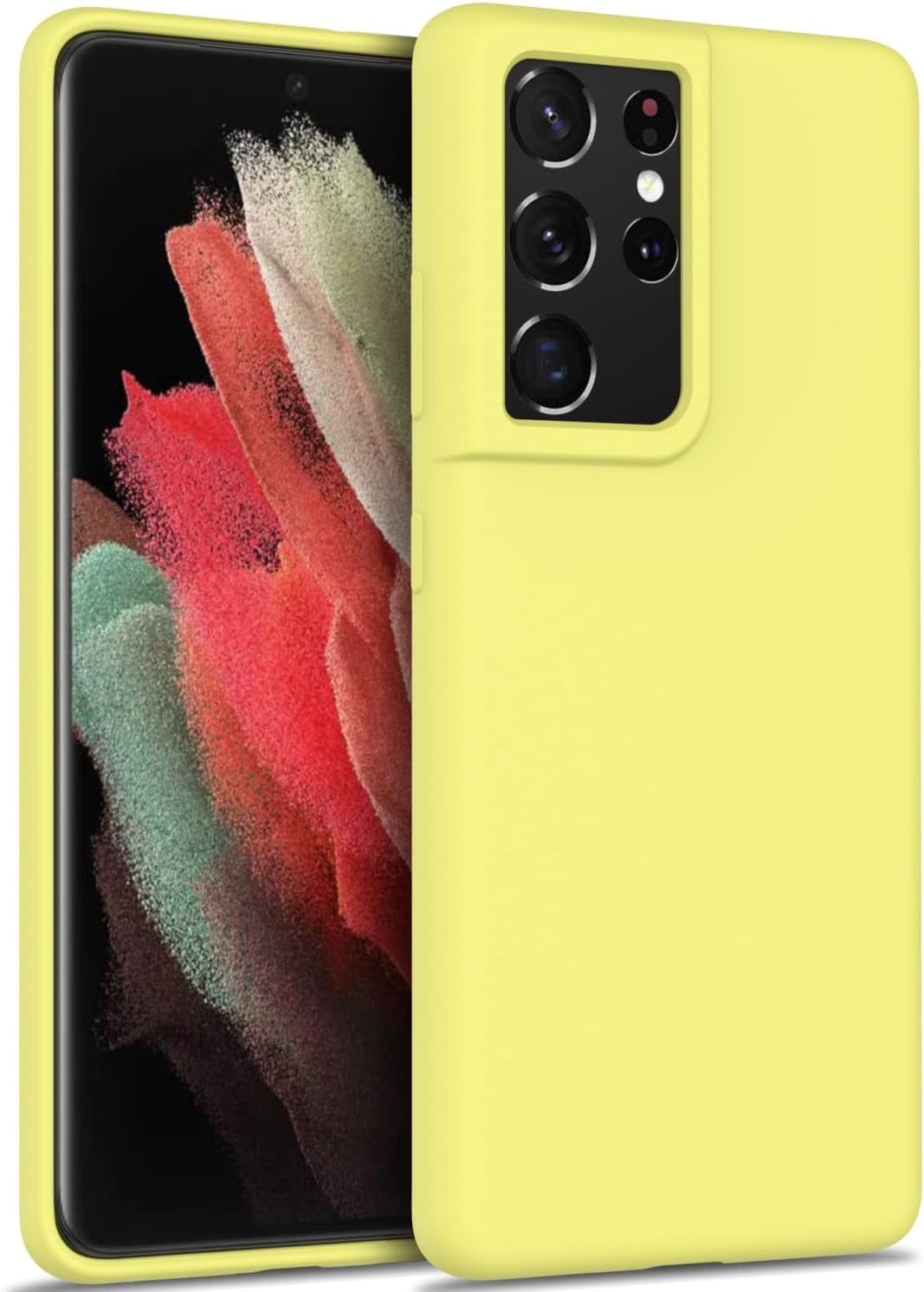 DEENAKIN for Samsung Galaxy S21 Ultra Case Silicone,Silky Smooth Flexible Gel Rubber Bumper Cover with Soft Microfiber Lining Slim Fit Protective Phone Case for Samsung Galaxy S21 Ultra Bright Yellow  DEENAKIN   