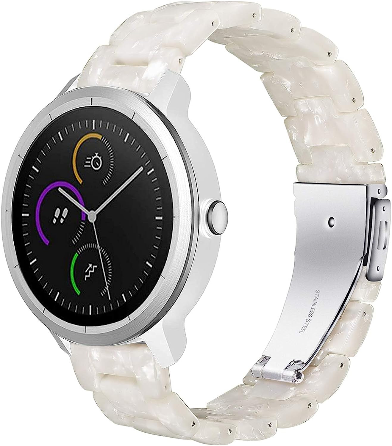 Wongeto Resin Watch Band Compatible with Garmin Vivoactive 3 Music/Forerunner 245,20Mm Women Men Fashion Bracelet Strap Compatible with Vivomove Hr/Forerunner 645 Smartwatch  Wongeto Pearl White  