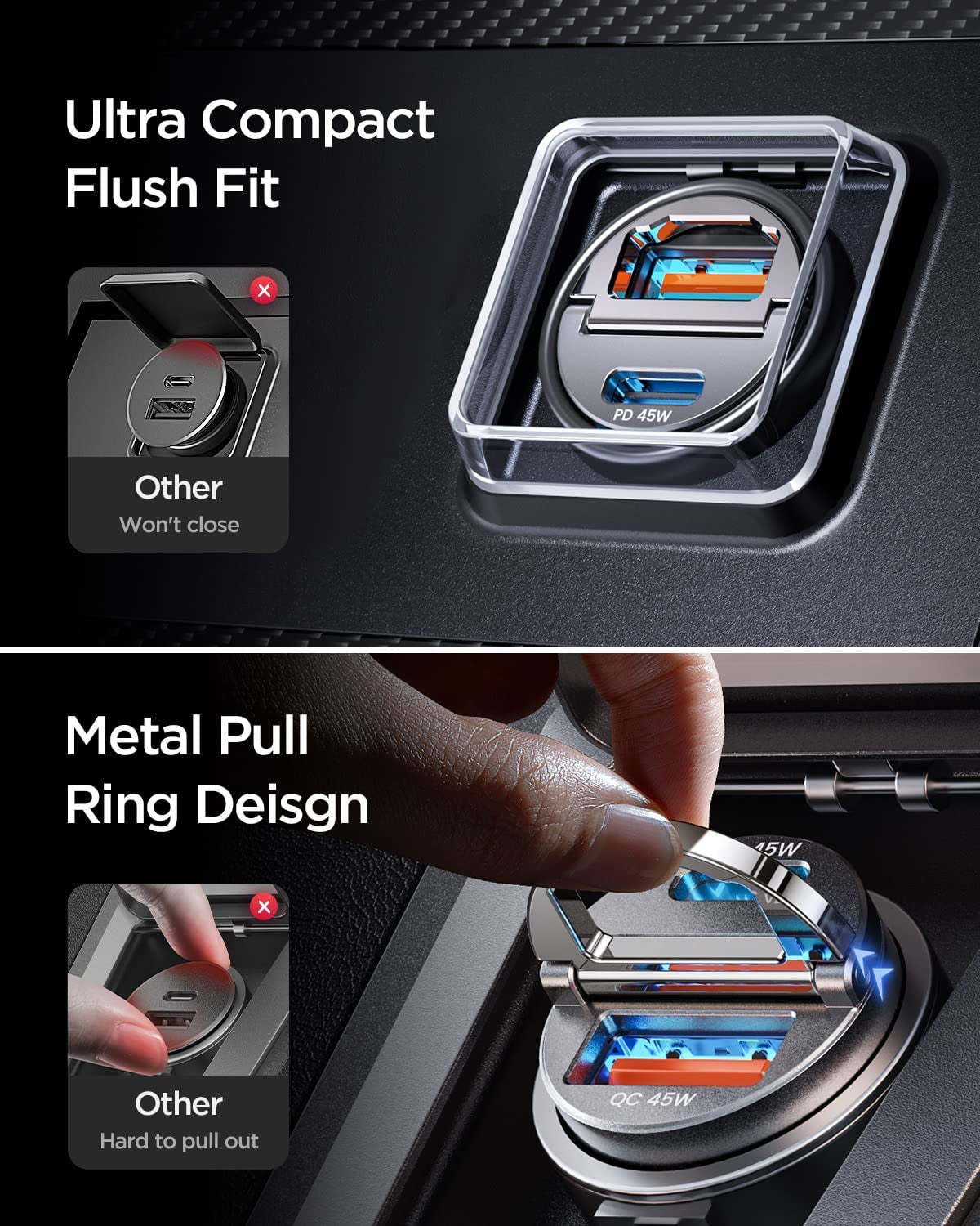 90W USB C Car Charger,[Super Mini Metal] USB C Car Charger Fast Charging Adapter PD+QC3.0 Dual Port MRGLAS Type C Car Cigarette Lighter USB Charger Compatible Iphone 14 13 Pro Max Ipad Samsung Macbook  MRGLAS   