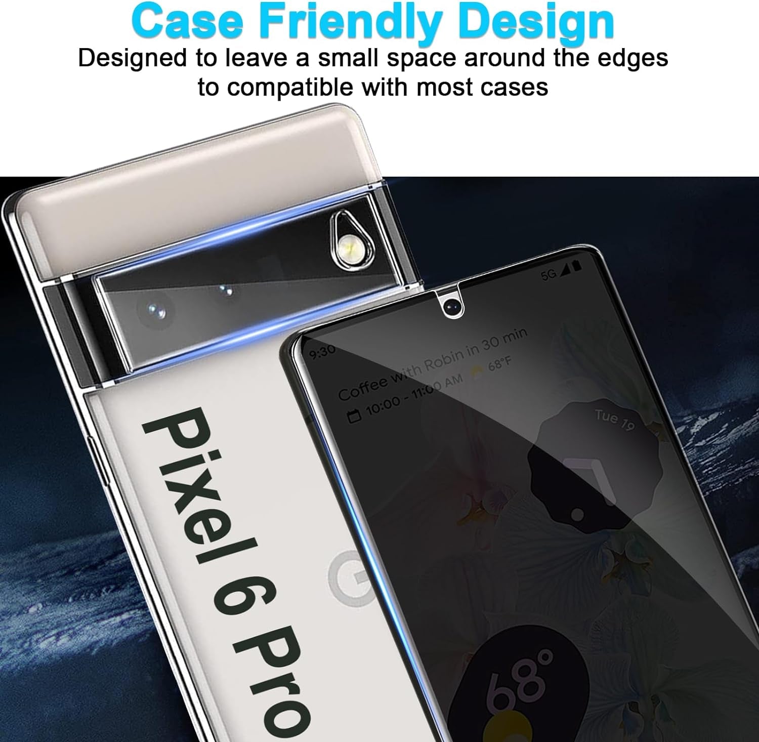 [2+1 Pack] for Google Pixel 6 Pro Privacy Screen Protector, Fingerprint Unlock, 3D Curved, HD Clear Anti-Spy Film for Google Pixel 6 Pro 5G Tempered Glass Camera Screen Protector  Hendlent   