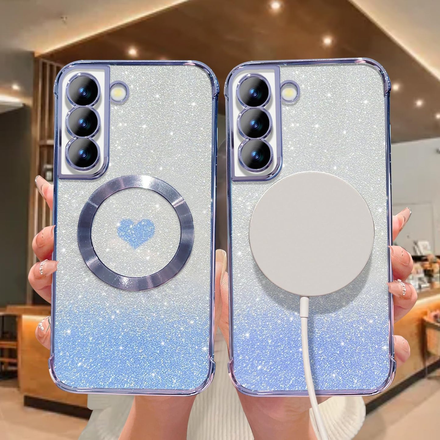 ZONRW for Samsung Galaxy S22 plus Case Magnetic,For Women Girl Soft Luxury Plating Bling Gradient Glitter Cute Heart Compatible with Magsafe,With Camera Lens Protection Clear Phone Cover 6.6”-Blue  ZONRW   