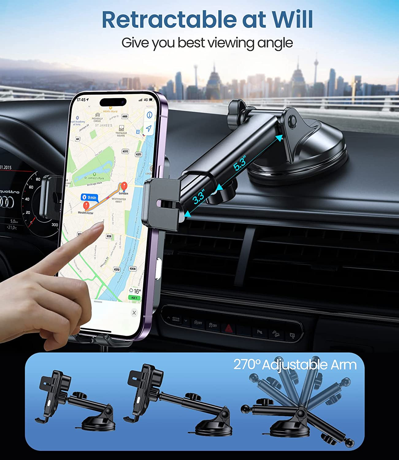 Wireless Car Charger, MOKPR 15W Fast Charging Auto-Clamping Car Mount Universal Hands-Free Car Charger Mount for Dashboard Windshield Air Vent Compatible with Iphone 14/13/12, Samsung S23/S22/S21,Etc  MOKPR   