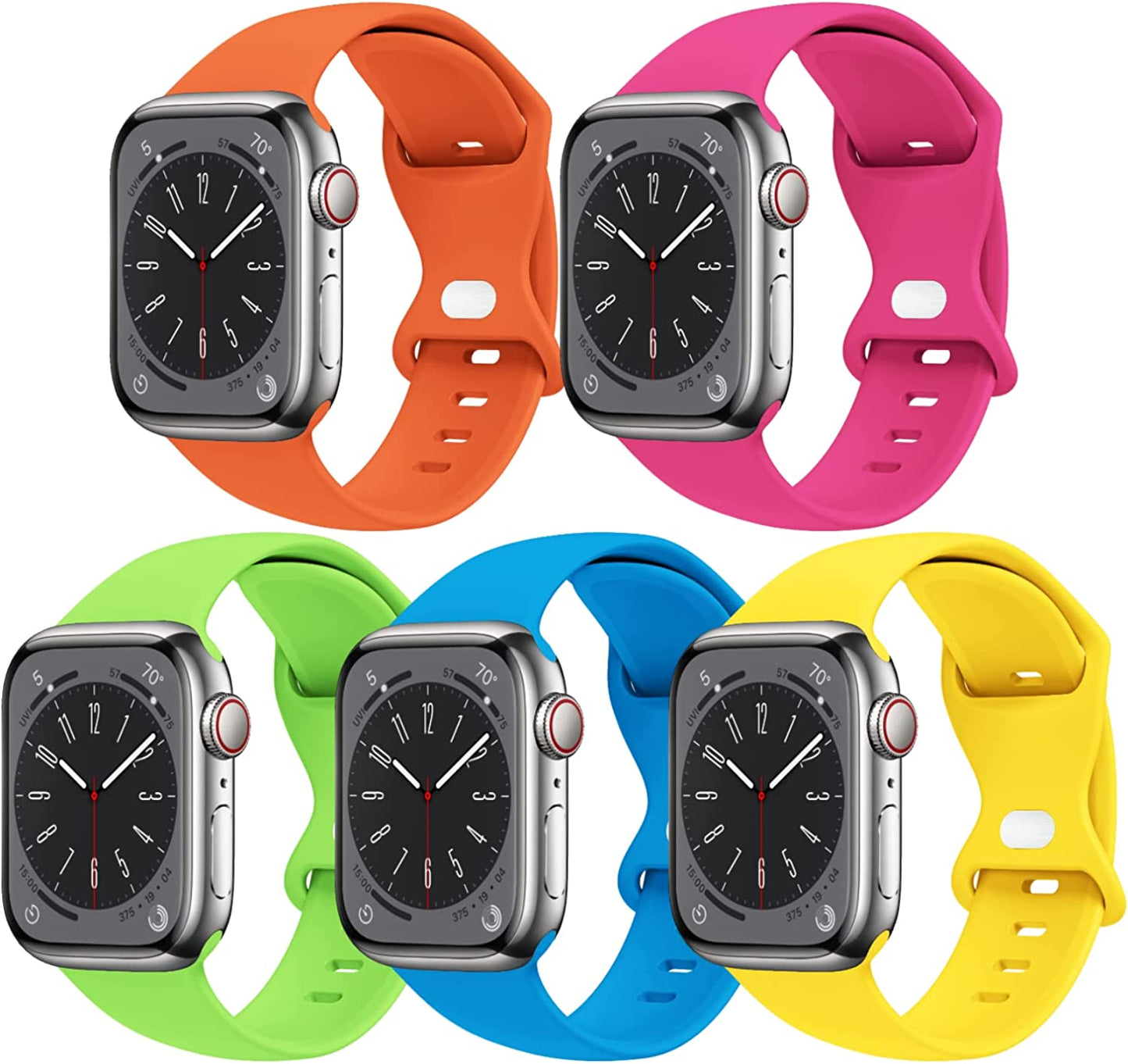 [5 PACK] STG Sport Watch Band Compatible with Apple Watch Band 38Mm 40Mm 41Mm 42Mm 44Mm 45Mm 49Mm Soft Silicone Replacement Sport Strap Compatible for Iwatch Ultra SE Series 8/7/6/5/4/3/2/1 (38Mm/40Mm/41Mm S/M, 5 PACK  STG   