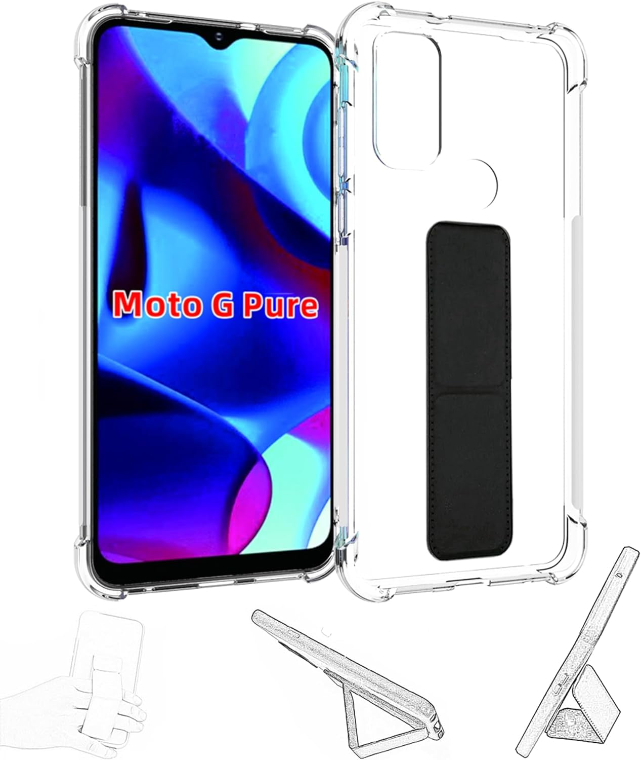 Jioeuinly for Sony Xperia 1 V Case Compatible with Sony Xperia 1 V Phone Case Cover [Adhesive Folding Support] [Shockproof Protection] Clear  jioeuinly Moto G Play 2023 /G Power 2022 /G Pure  