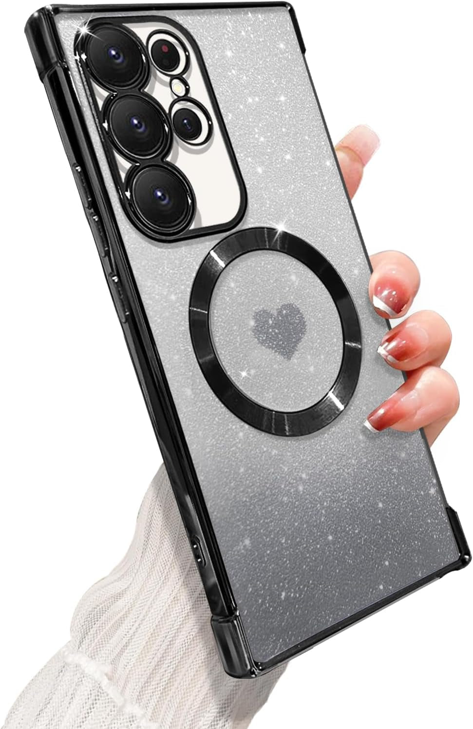 ZONRW for Samsung Galaxy S22 plus Case Magnetic,For Women Girl Soft Luxury Plating Bling Gradient Glitter Cute Heart Compatible with Magsafe,With Camera Lens Protection Clear Phone Cover 6.6”-Blue  ZONRW Black Samsung Galaxy S22 Ultra 