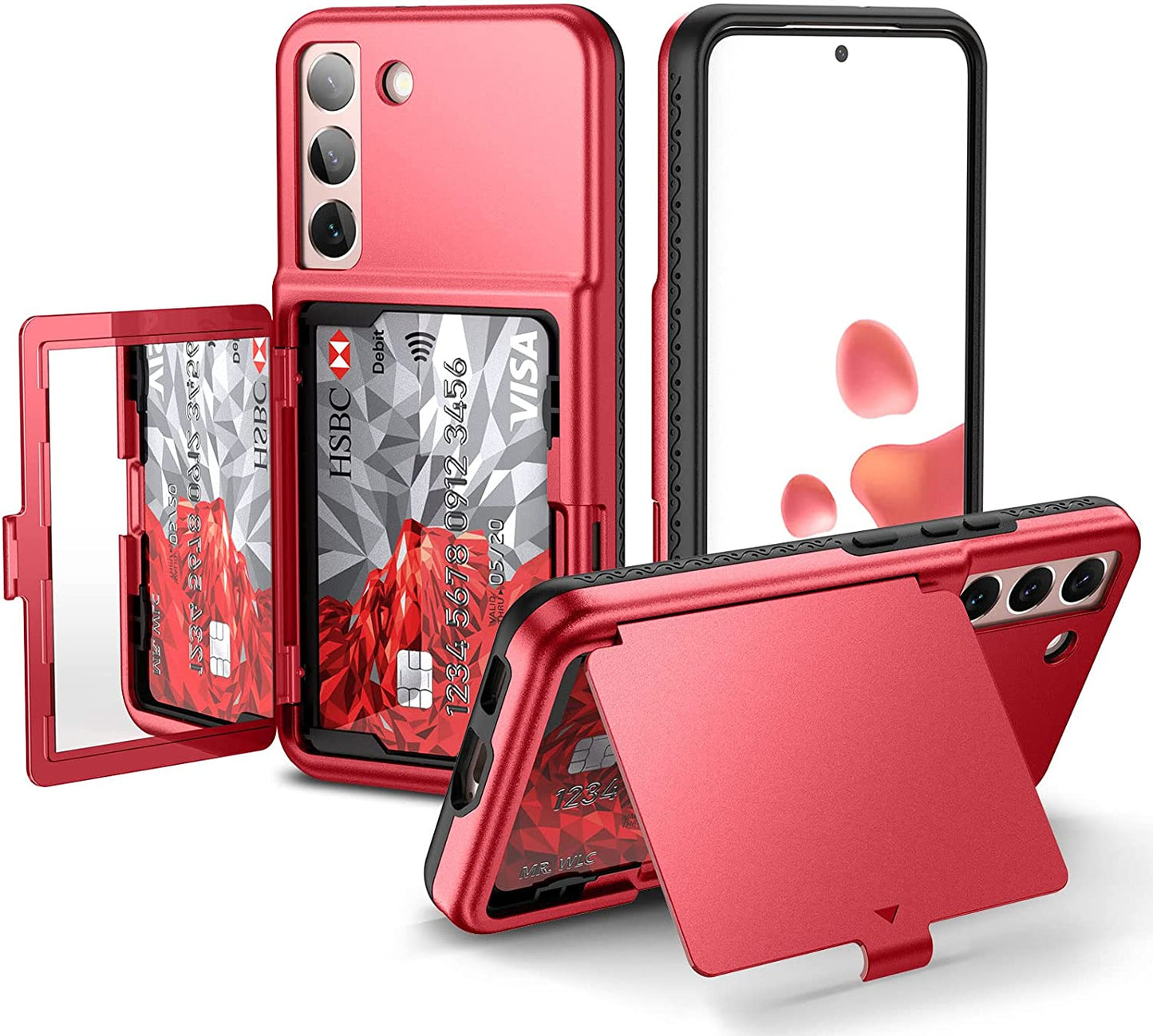 Welovecase Samsung Galaxy S22 Case Wallet Case with Credit Card Holder & Hidden Mirror, All-Round Protection Shockproof Phone Cover Designed for Samsung Galaxy S22 5G, 6.1 Inch Red  WeLoveCase   