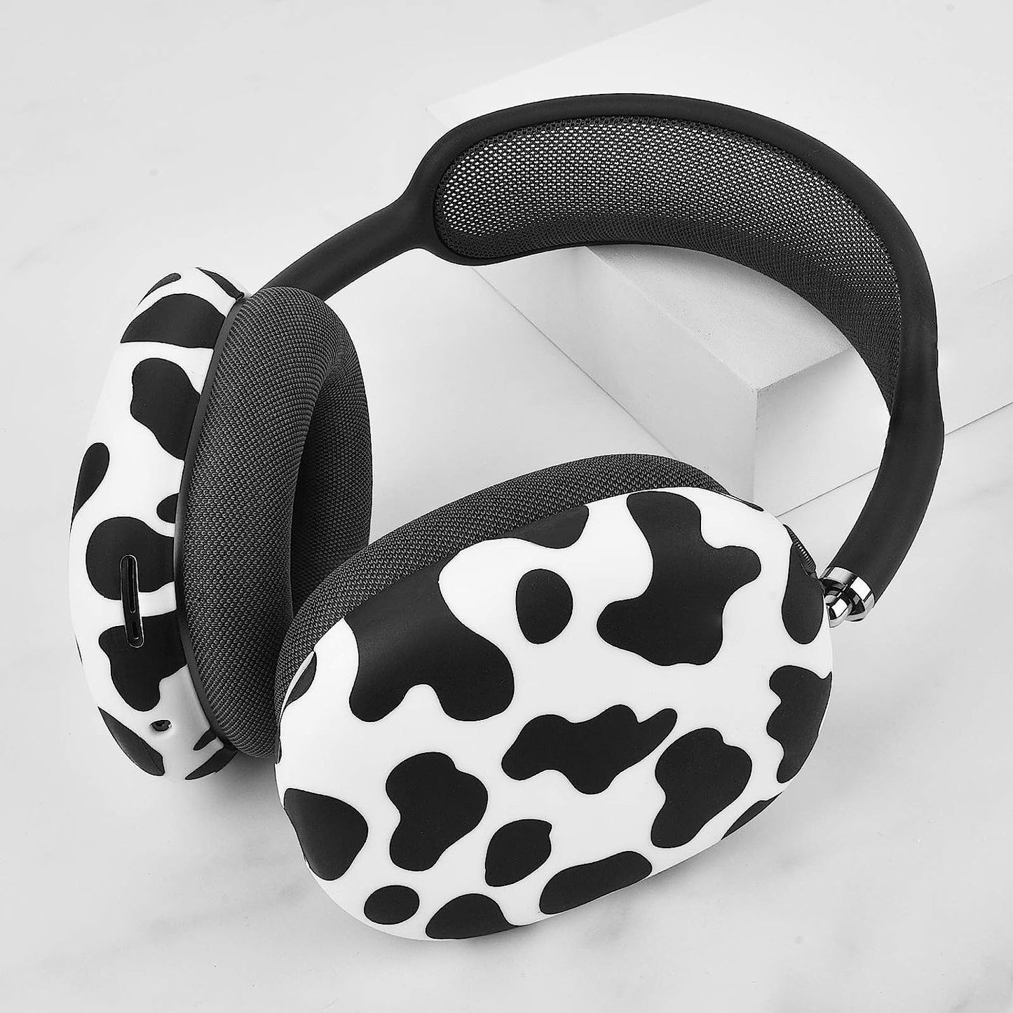 AIRSPO Compatible with Airpods Max Case Cover, Silicone Sleeve Case for Airpods Max Headphone Floral Print Protective Airpod Max Earpads Cover (Black/Cow)  AIRSPO   