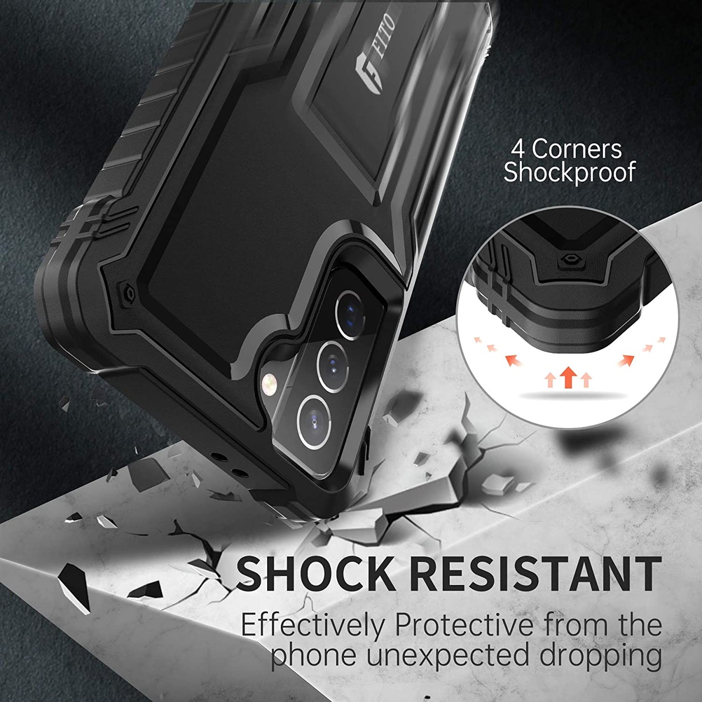 FITO for Samsung Galaxy S21 plus 5G Case, Dual Layer Shockproof Heavy Duty Case for Samsung S21 plus 5G Phone Built-In Kickstand, without Screen Protector (Black, 6.7 Inch)  FITO   